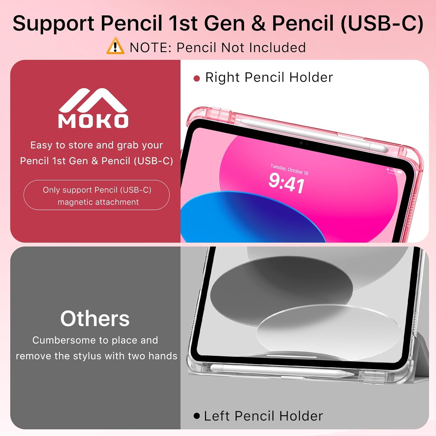 Thumbnail 5 de MoKo Trifold Case for iPad A16 (11th Gen) & iPad 10th Gen (10.9in) with Pencil Holder, Watermelon Pink
