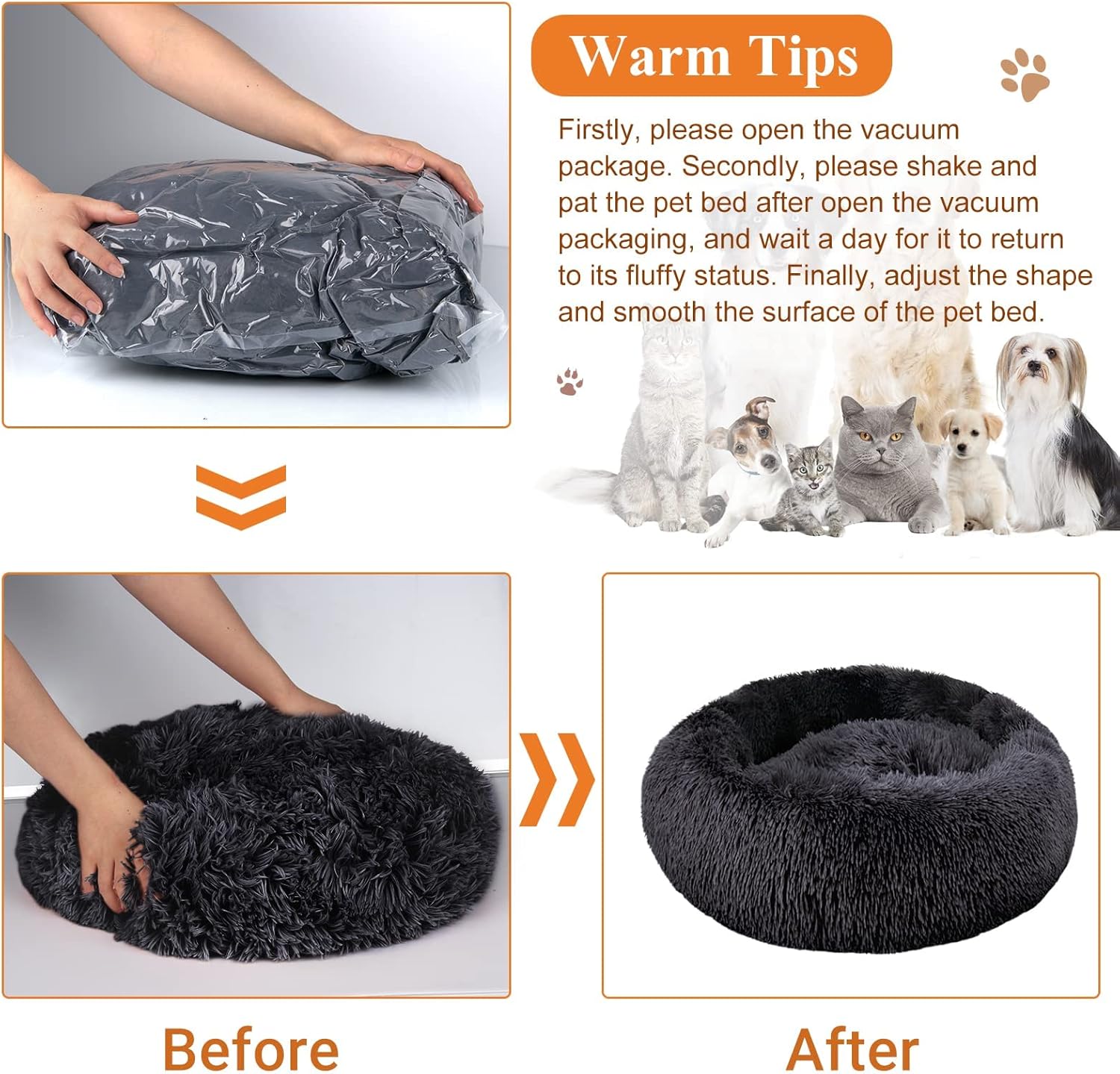 Thumbnail 4 de Donut Dog Bed Medium (60cm) – Washable, removable cover calming plush pet bed