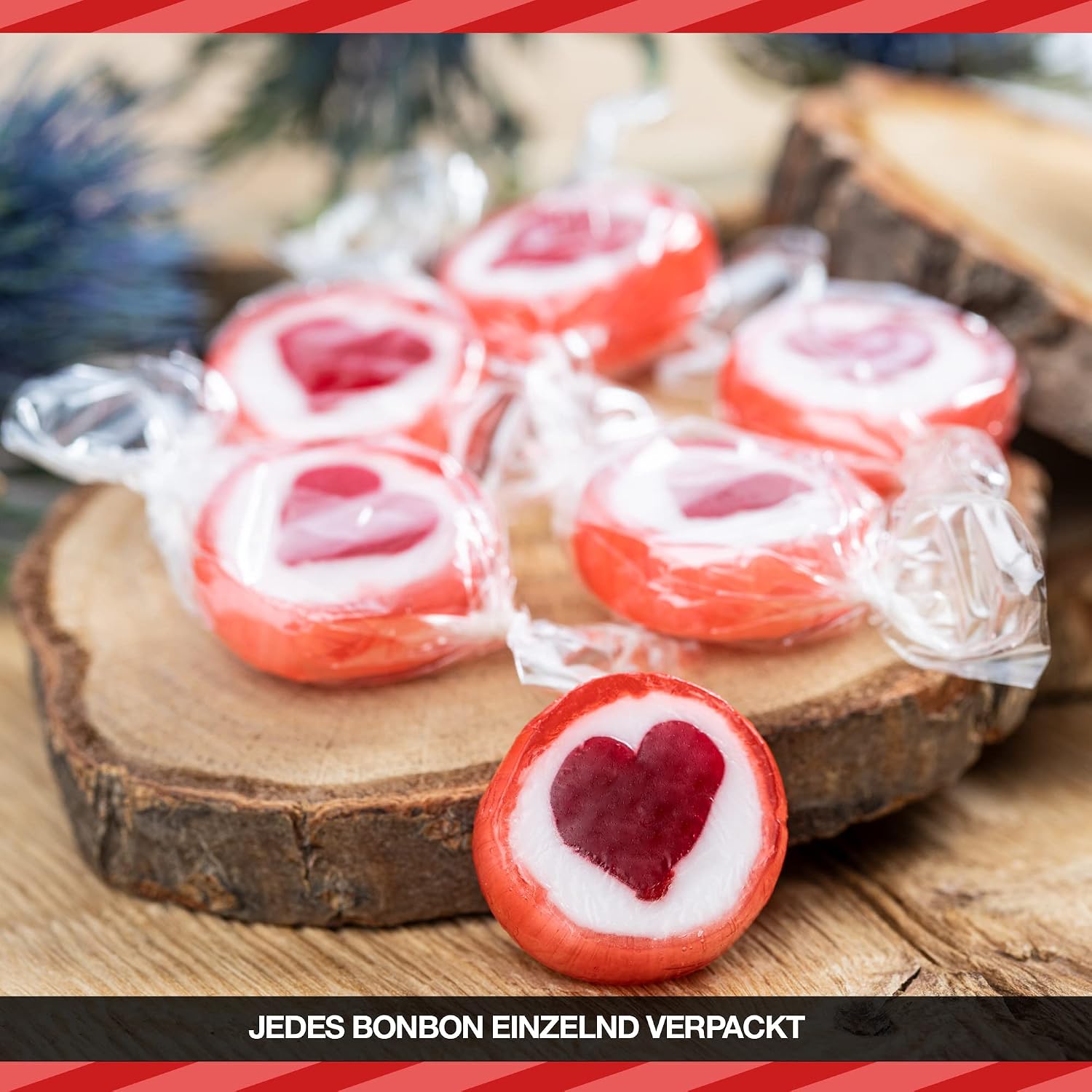 Detalle de Rote Herzbonbons FOOD crew 500 g, einzeln verpackt – Herzbonbons für Candy Bar & Gastgeschenke