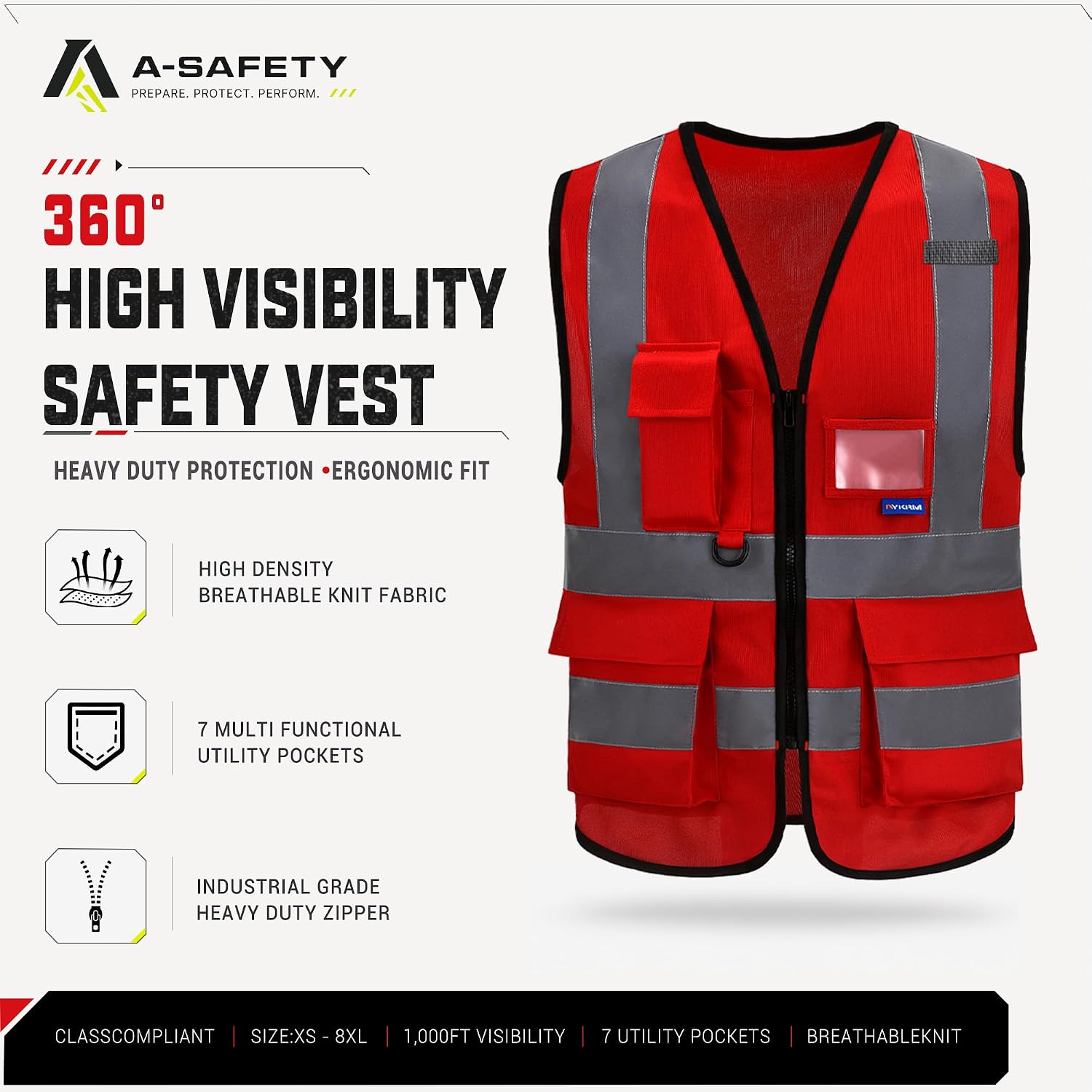 Detalle 2 de A-SAFETY Red M Safety Vest with Reflective Strips and 7 Utility Pockets