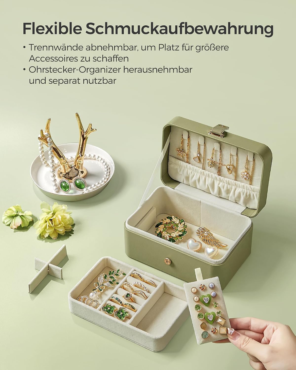 Detalle de SONGMICS GISELLA Reise-Schmuckkästchen JBC166C02 mit 2 Ebenen und Magnetverschluss (11,6 x 16 x 7,5 cm)