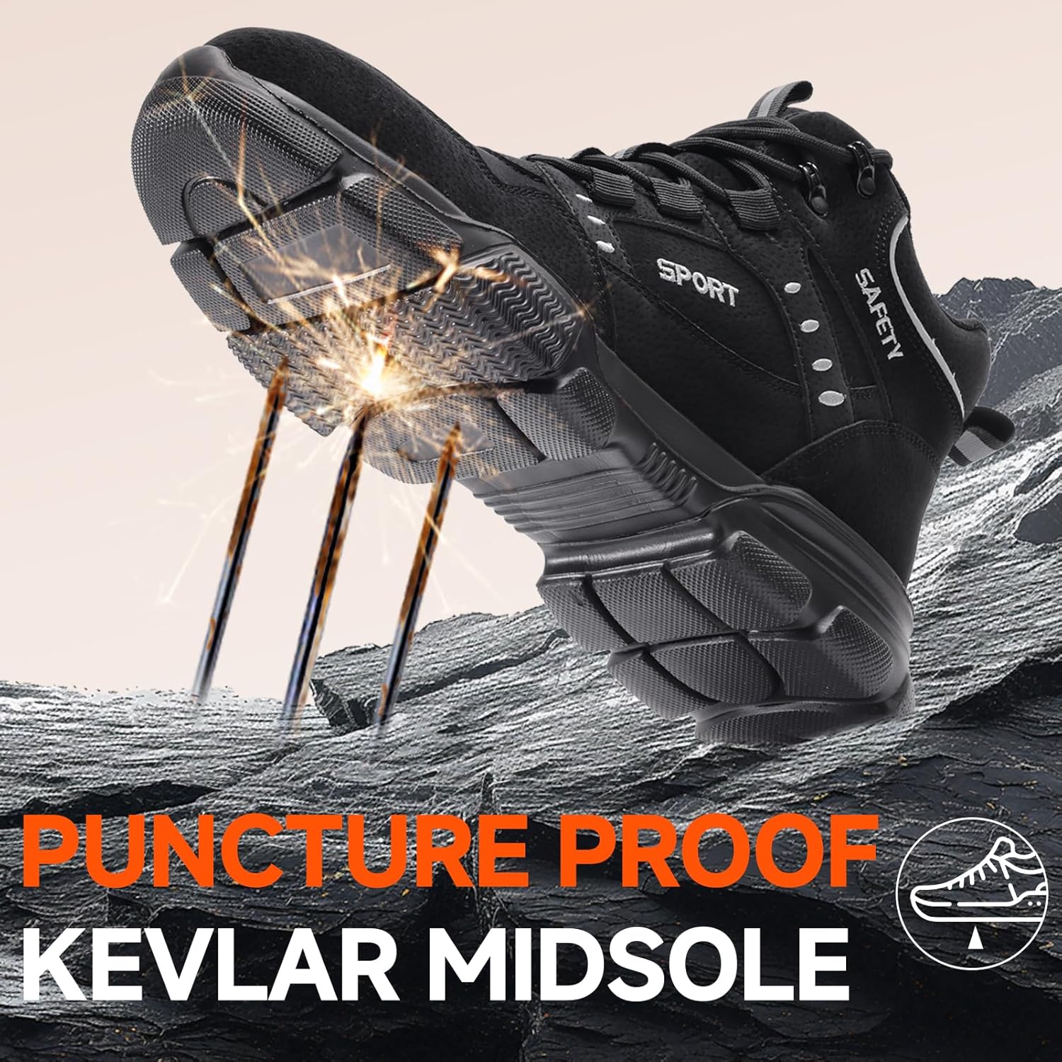Detalle de GUYISA PRO steel toe cap safety boots with Kevlar midsole – lightweight puncture-resistant work footwear