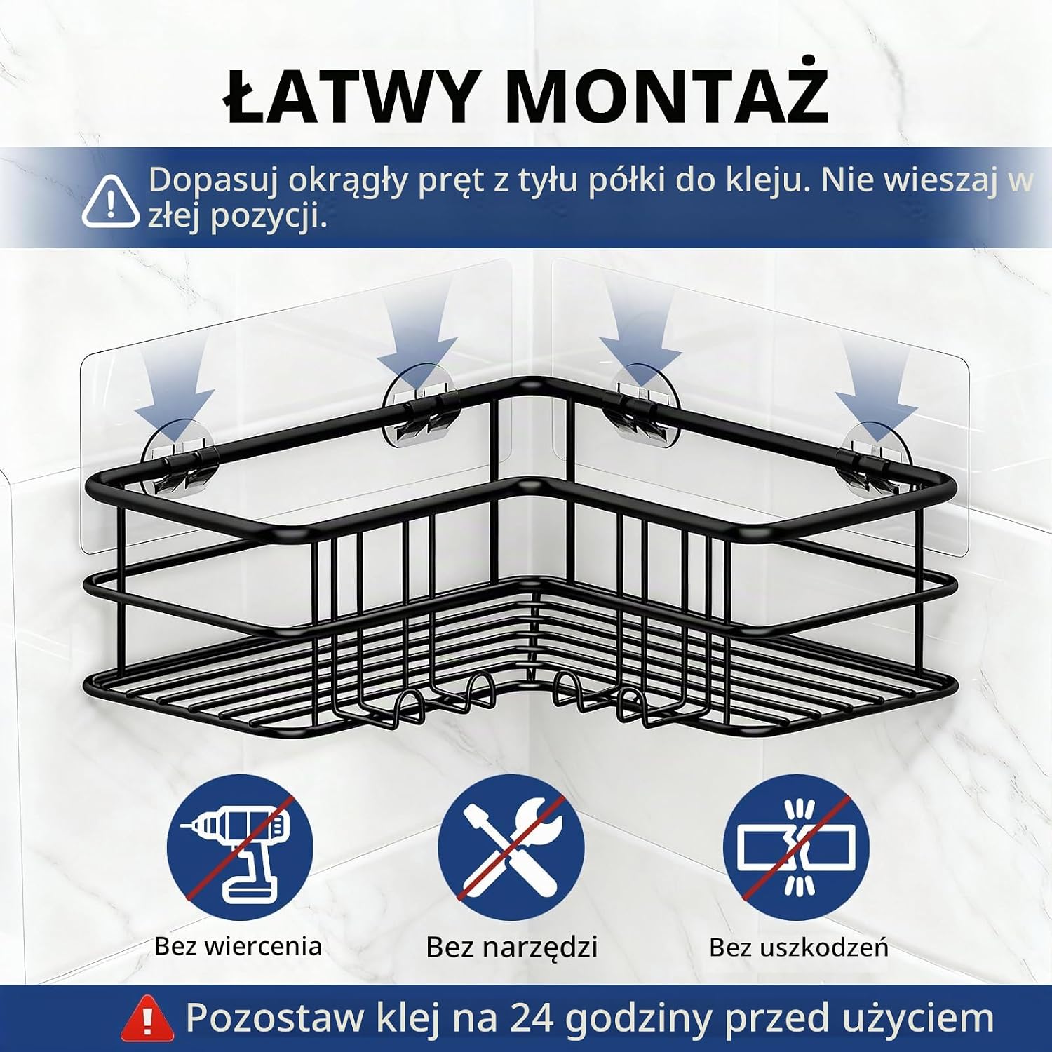 Thumbnail 6 de Menbyci narożne półki prysznicowe 2-pak ze stali nierdzewnej, 8 haczyków