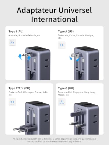 Thumbnail 1 de UGREEN 6 en 1 Adaptateur Prise Universelle Voyage PD 45W – 2 Prises AC + 4 USB