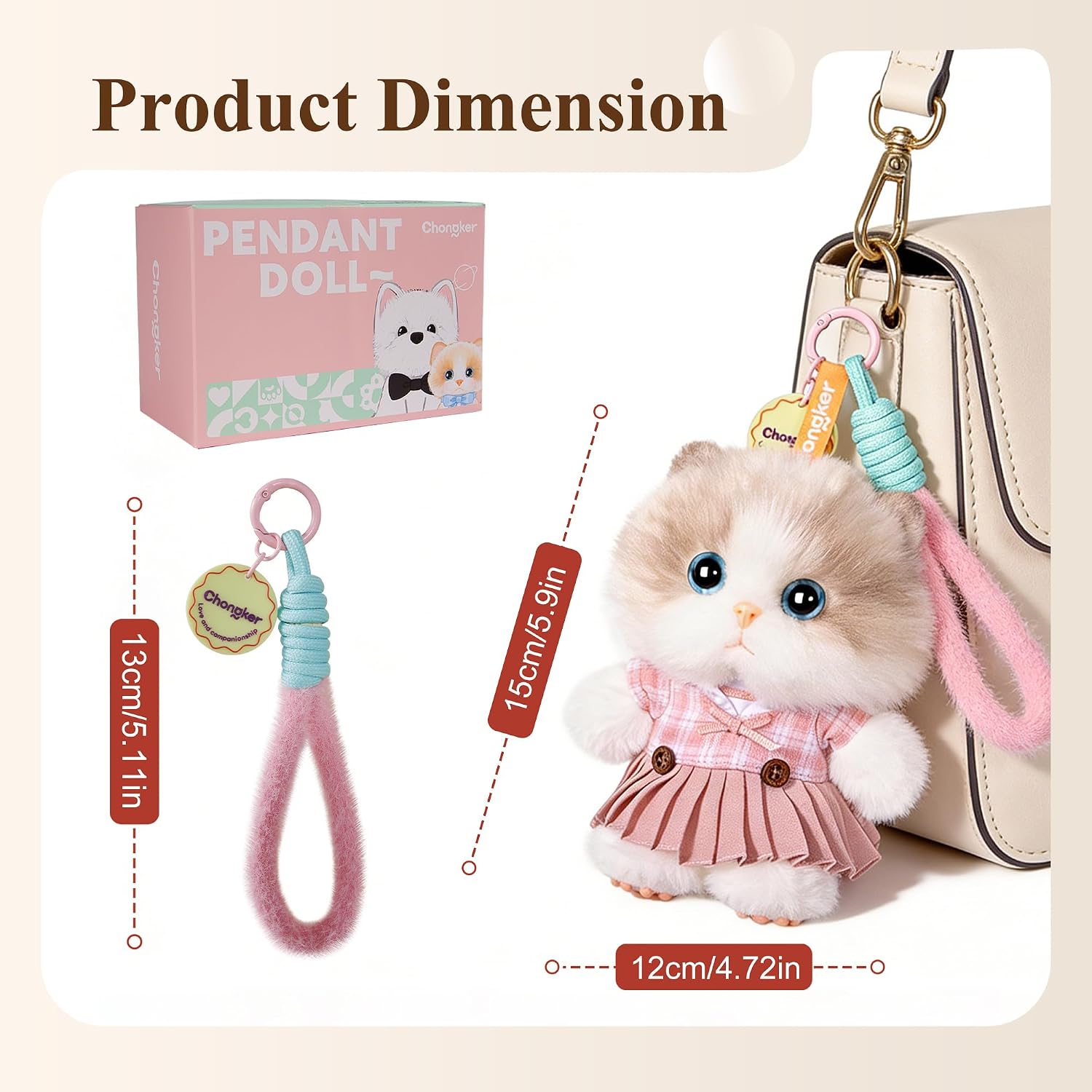 Detalle de Chongker 4.7-inch Plush Keychain with Detachable Lanyard – Cute Handbag Charm and Gift