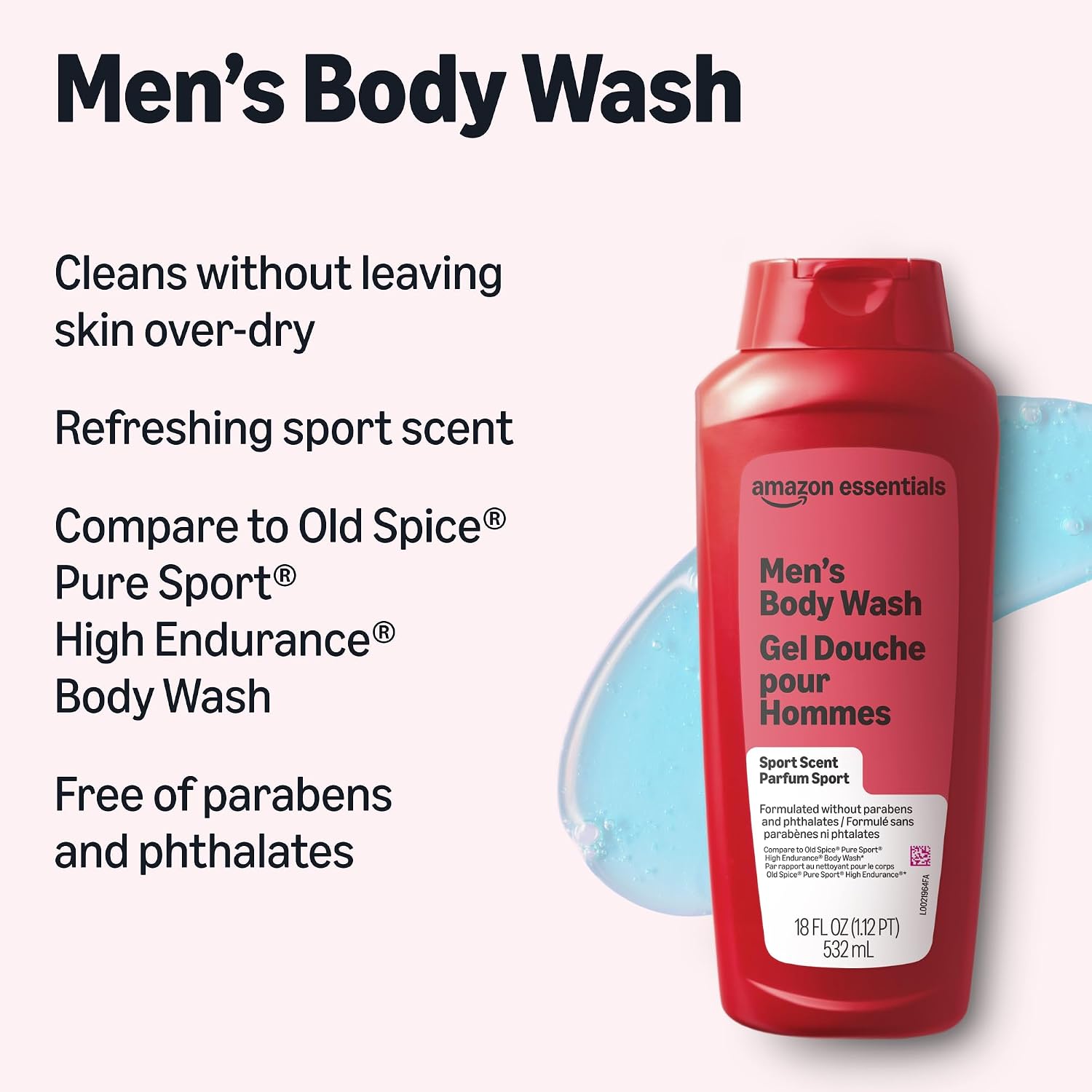 Detalle de Amazon Basics Men's Body Wash, Sport Scent, 18 Fl oz