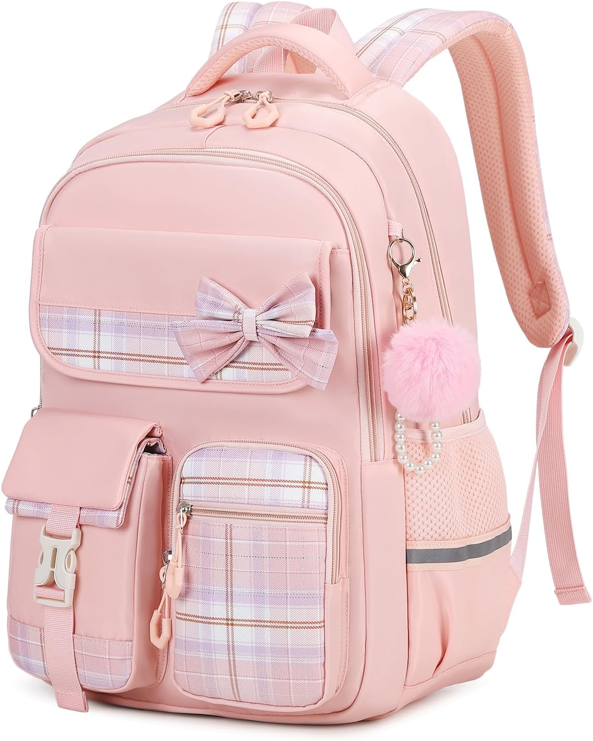 Detalle de QIXIHU Girls Backpack: Plaid School Bag with Pencil Case for Young Students
