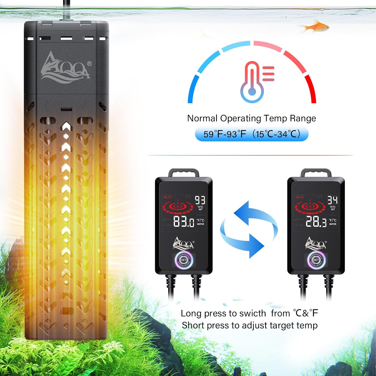 Detalle de AQQA Aquarium Heizung 500W mit Thermostat und externem Controller (LED)