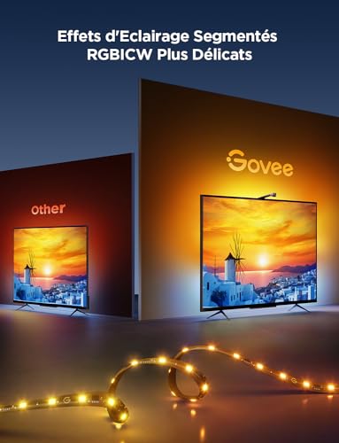Detalle de Govee TV Backlight 3 Lite avec Correction Fisheye – RGBICW 4 en 1 pour téléviseur 55–65