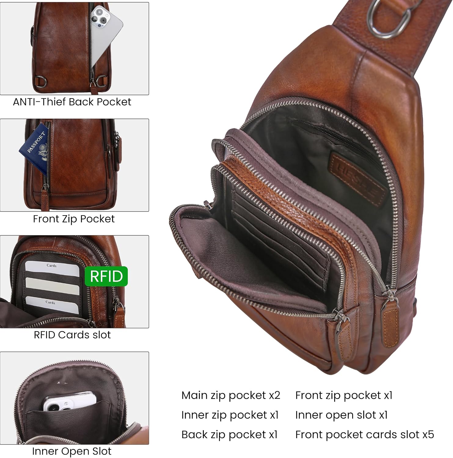 Thumbnail 6 de HESHE Leather Sling Bag Genuine Leather