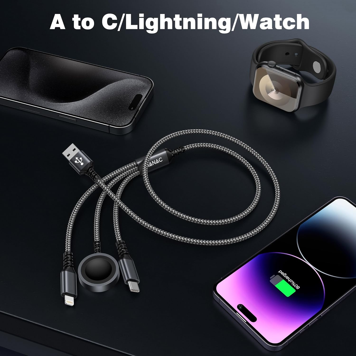 Thumbnail 6 de GIANAC Apple Watch Ladekabel 3 in 1 1,2 m