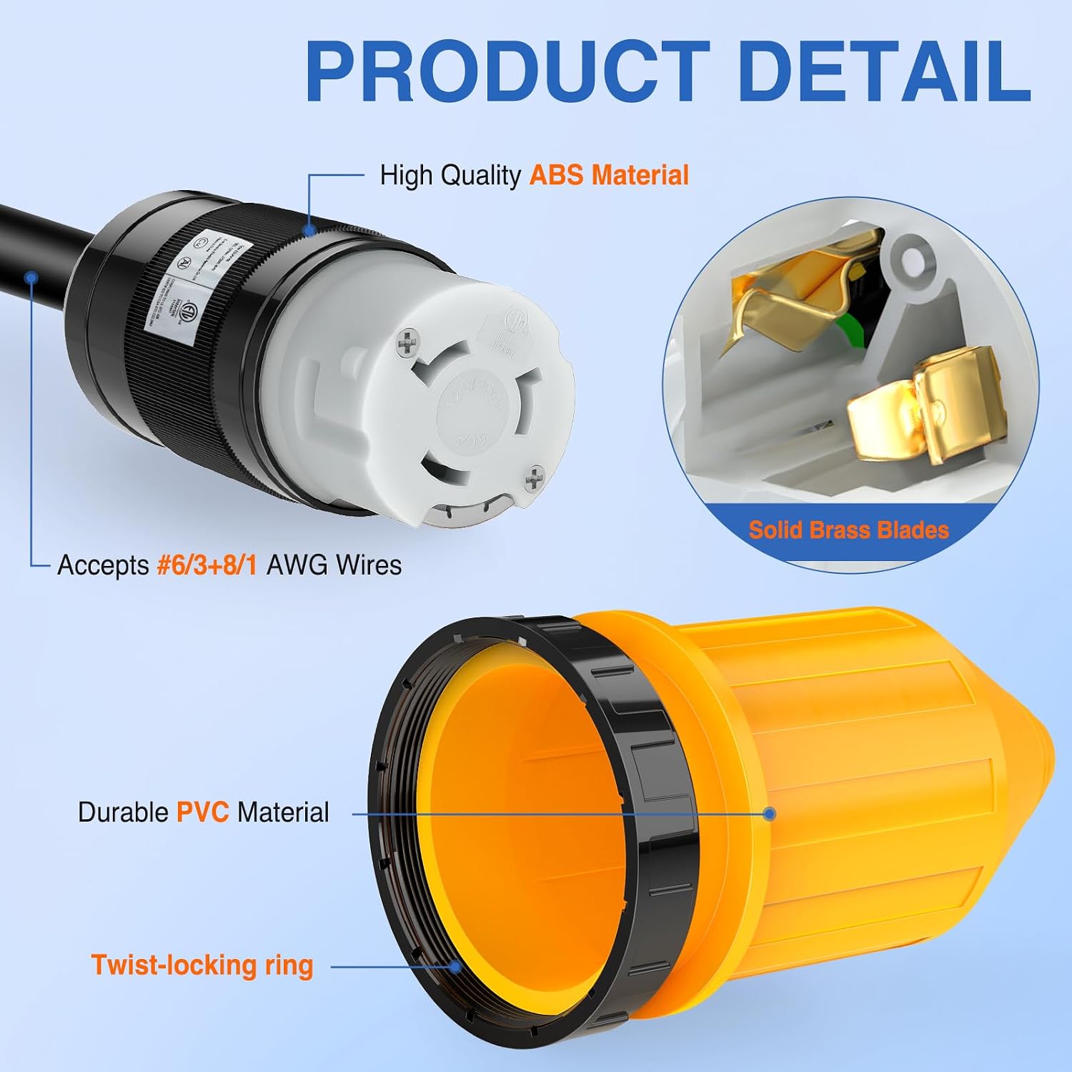 Thumbnail 1 de Nilight 50A RV Power Cord Twist Lock Plug with Boot Locking Cover (NEMA SS2-50R) ETL Listed
