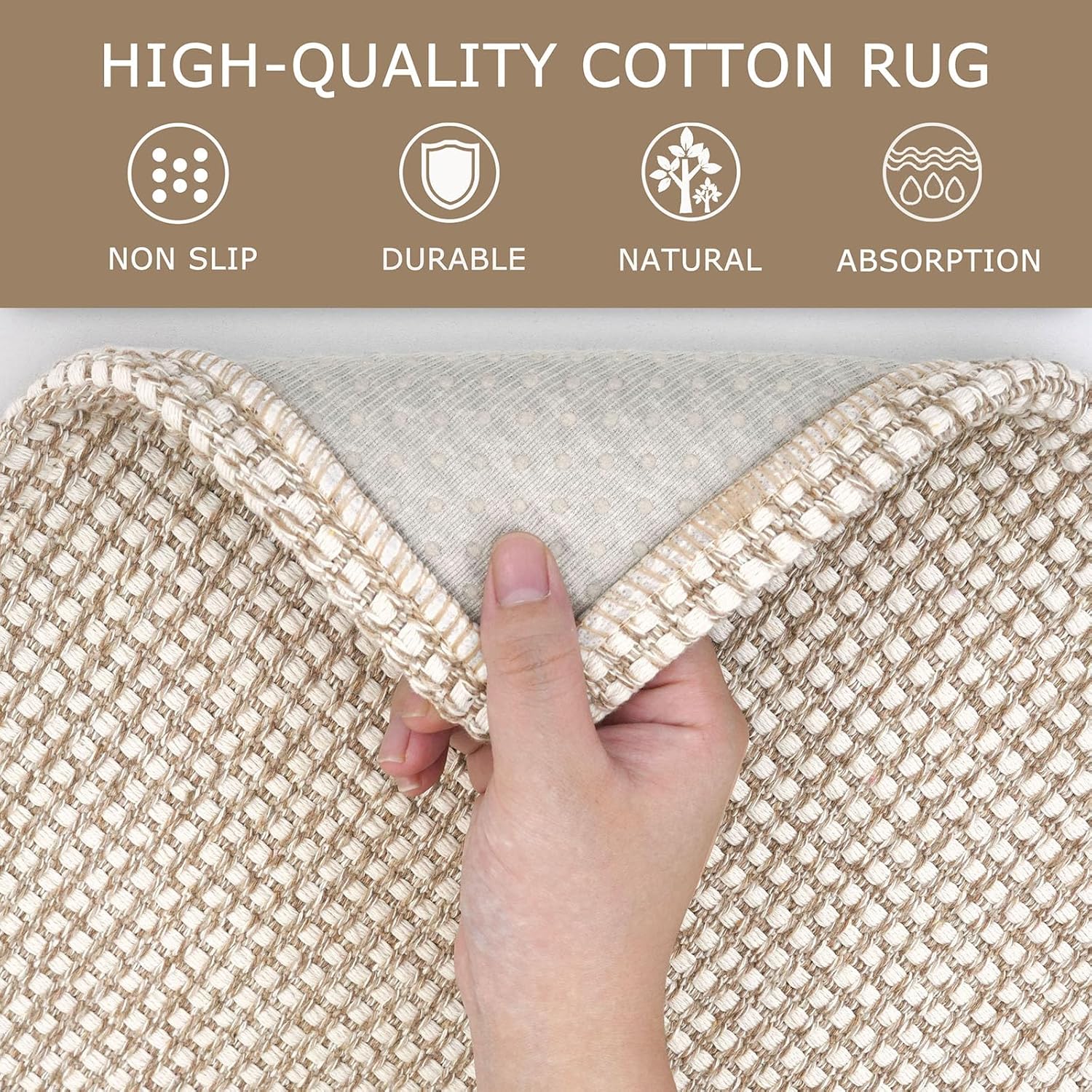 Thumbnail 6 de KOZYFLY Runners for Hallways 2x6 ft Washable Kitchen Runner Rug (Ivory/Khaki) with Non-Slip Rubber Backing