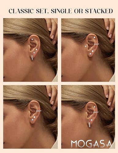 Detalle de MOGASA 12 Pairs Hypoallergenic Surgical Steel Flat Back Earrings for Women