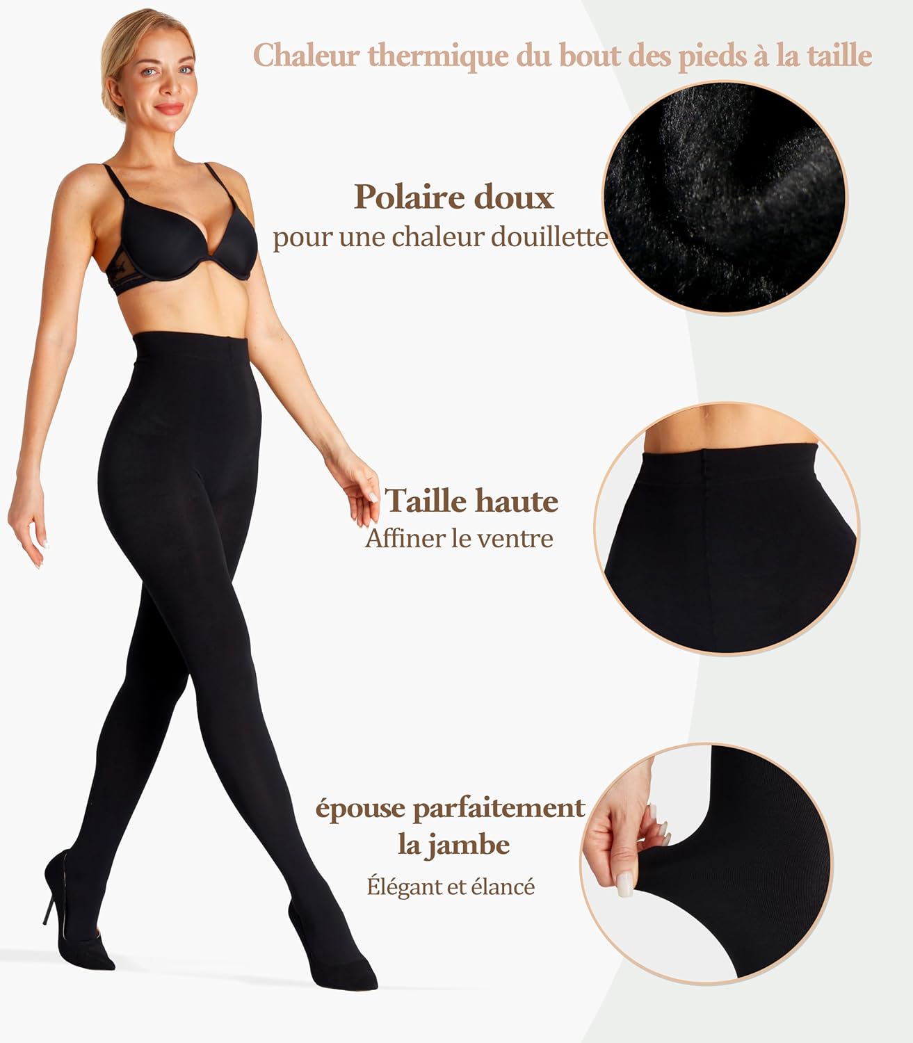 Detalle de Seidiva Collant Polaire Femme Hiver Chaud — Collant Thermique Taille Haute