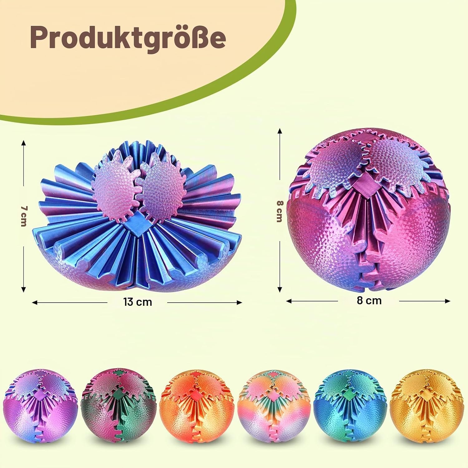 Thumbnail 4 de Gear Ball Fidget Spielzeug Steampunk Zahnrad Kugel – 8 cm, 3D-gedruckt aus PLA, Ombre Lila