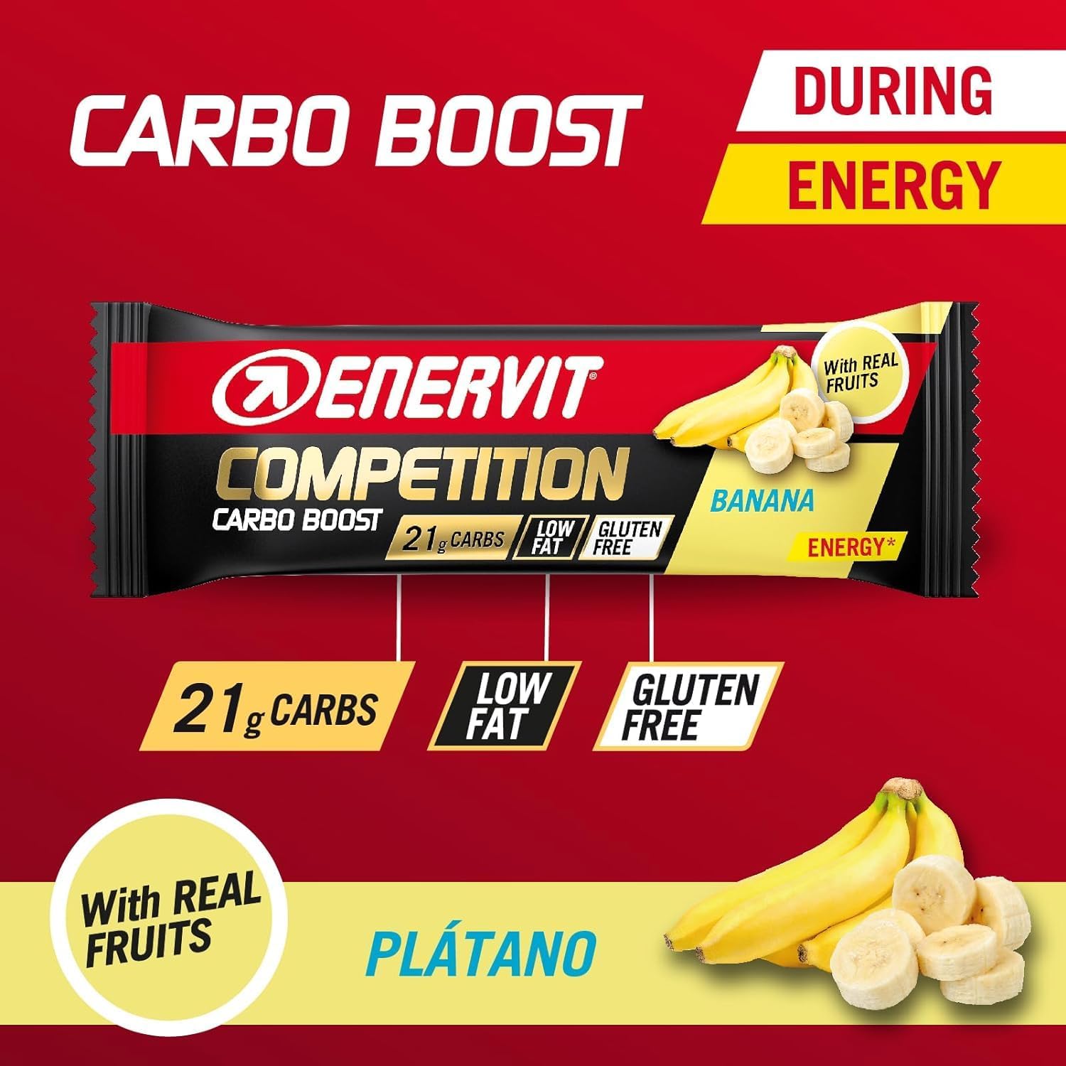Detalle 2 de Enervit Barrita Competición Plátano 🍌 Energía Sin Gluten 12x30g