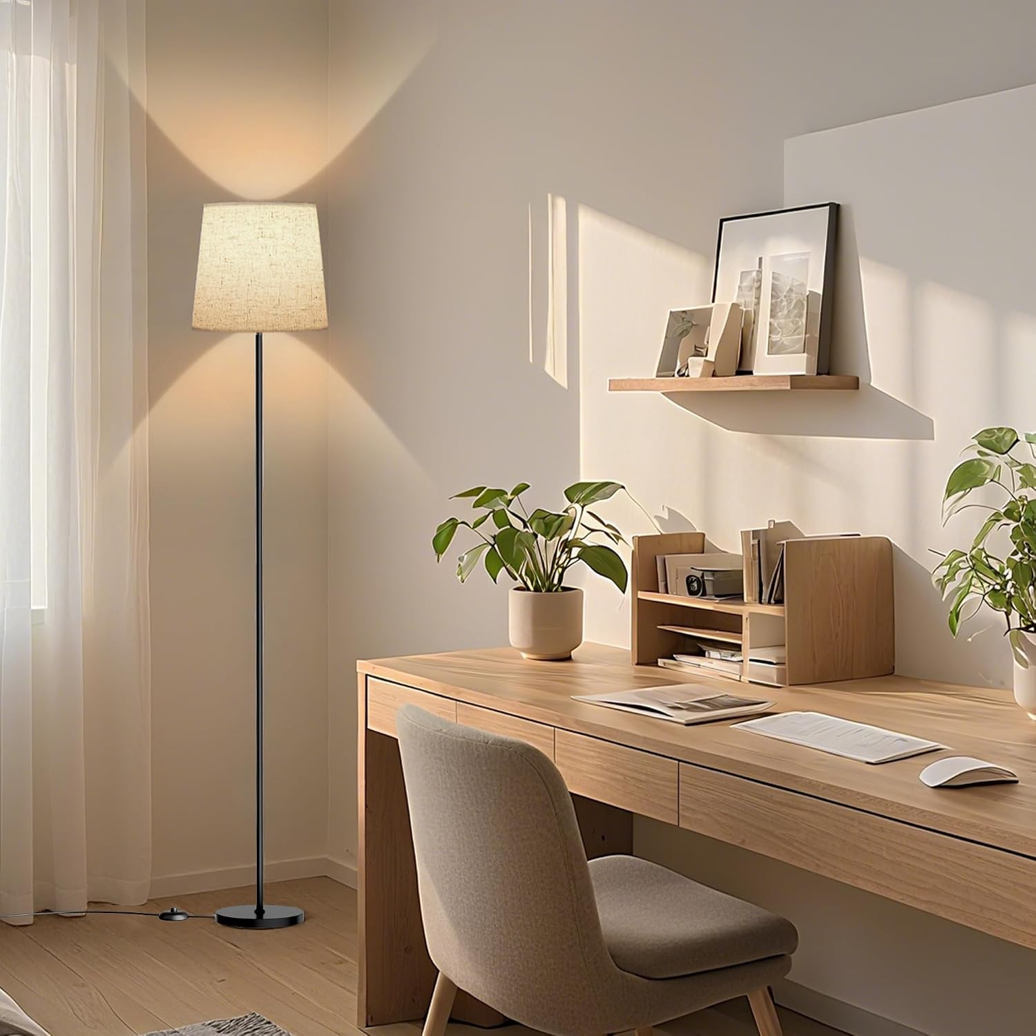 Detalle 1 de SIBRILLE 9W LED-Stehlampe mit Dimmer und Leinen-Schirm