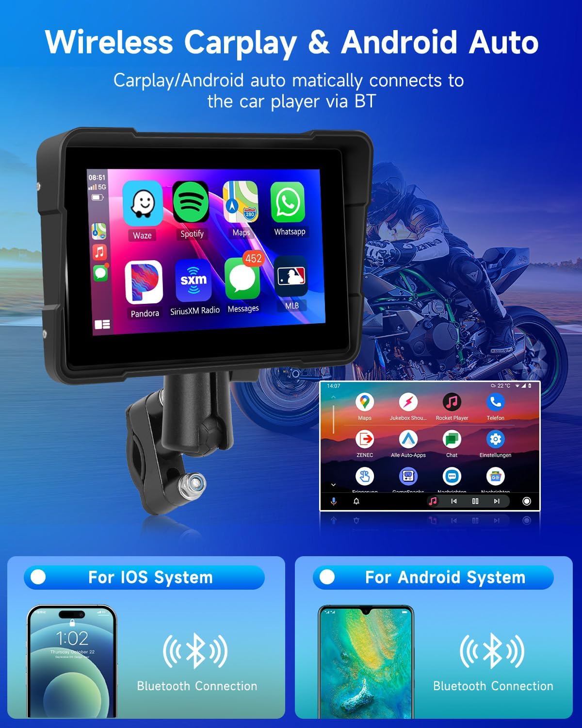 Detalle 2 de Rimoody Inalámbrico Carplay Moto 7'' Pantalla IP67