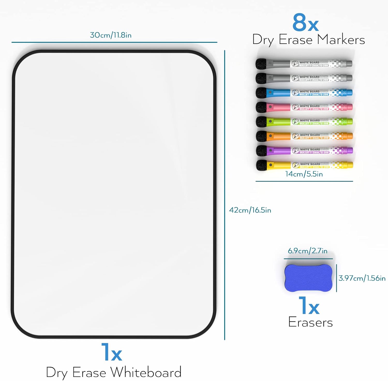 Detalle de Nicpro A3 Magnetic Double-Sided Dry Erase Whiteboard (30 x 42 cm) with 8 Pens and Eraser
