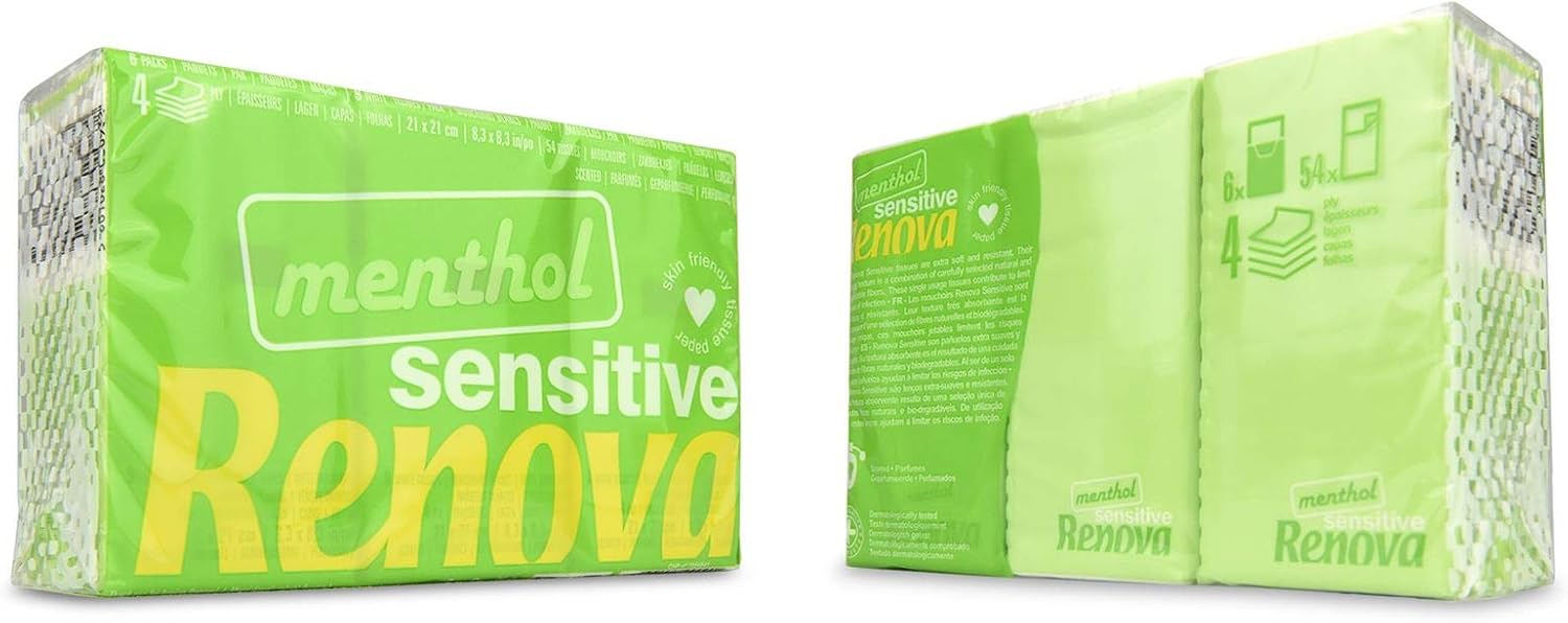 Detalle de RENOVA Pañuelos de Bolsillo Sensitive Mentol 🌿 - 6 Paquetes