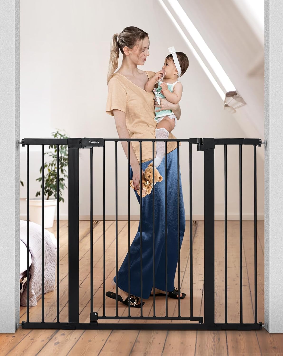 Detalle de COMOMY Türschutzgitter Extra Hoch – 92 cm Höhe, 75–124 cm Öffnung, ohne Bohren