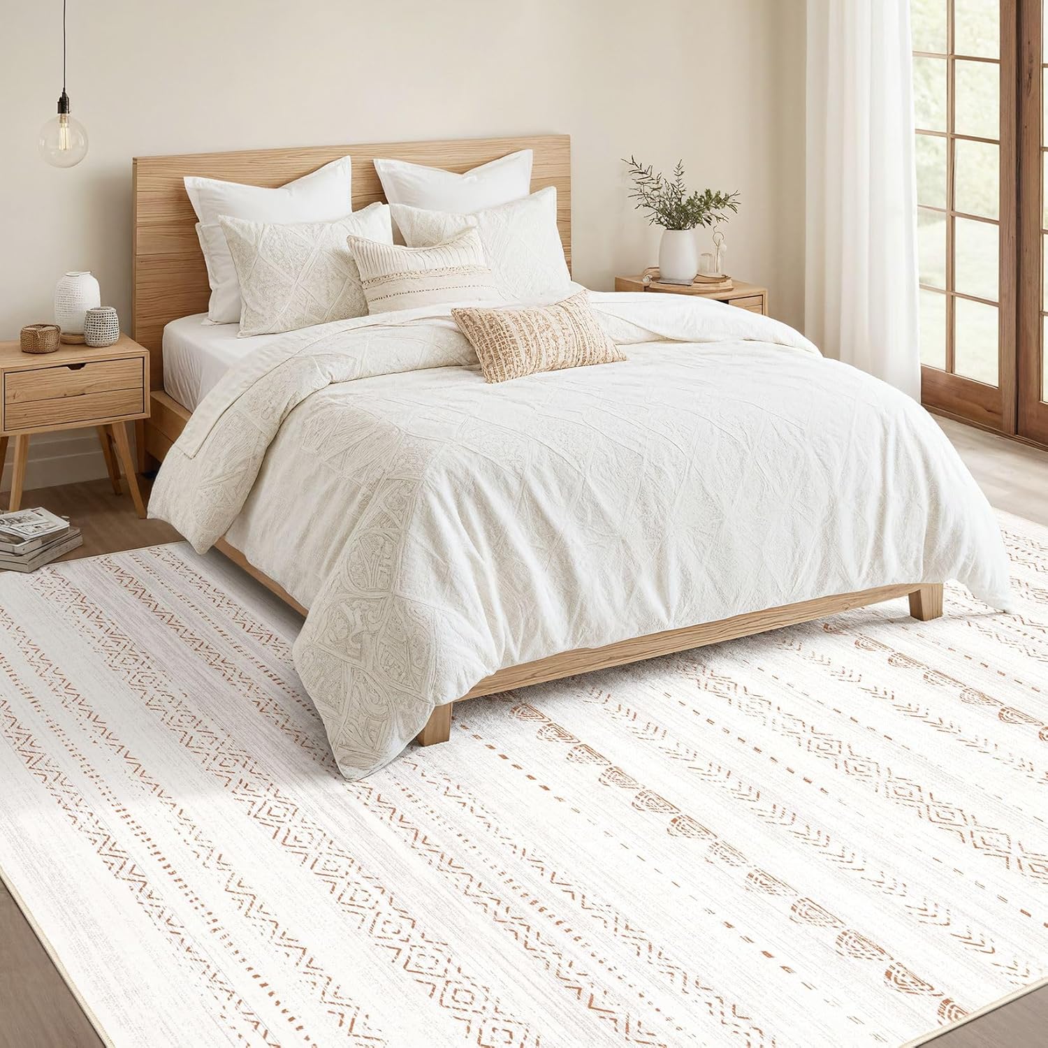 Thumbnail 4 de Nakagishi 8x10 Area Rug for Living Room, Boho Moroccan Style, Cream Brown (Machine Washable, Stain Resistant)