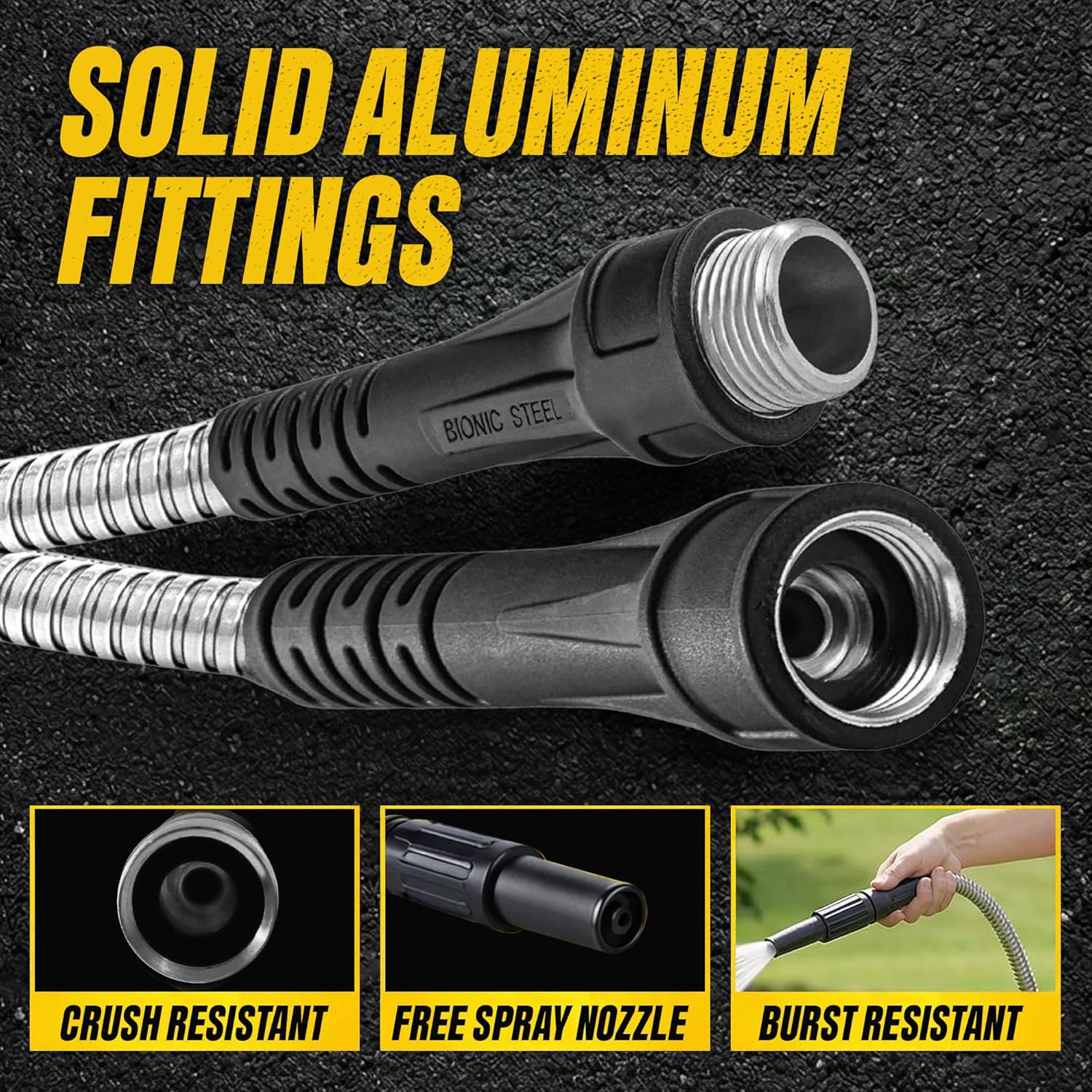 Detalle 2 de Bionic Steel Garden Hose 150 ft with Fireman’s Nozzle — Premium Stainless Steel Solution