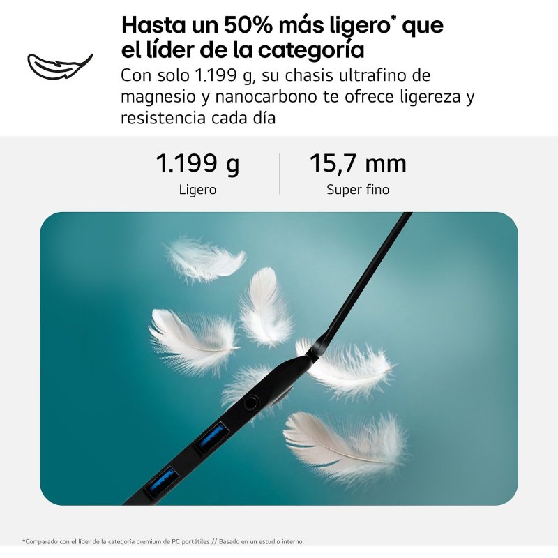 Detalle 2 de LG gram 16Z90T-G.AD8BB: Portátil 16" con 32 GB RAM y 2 TB SSD para edición y multitarea