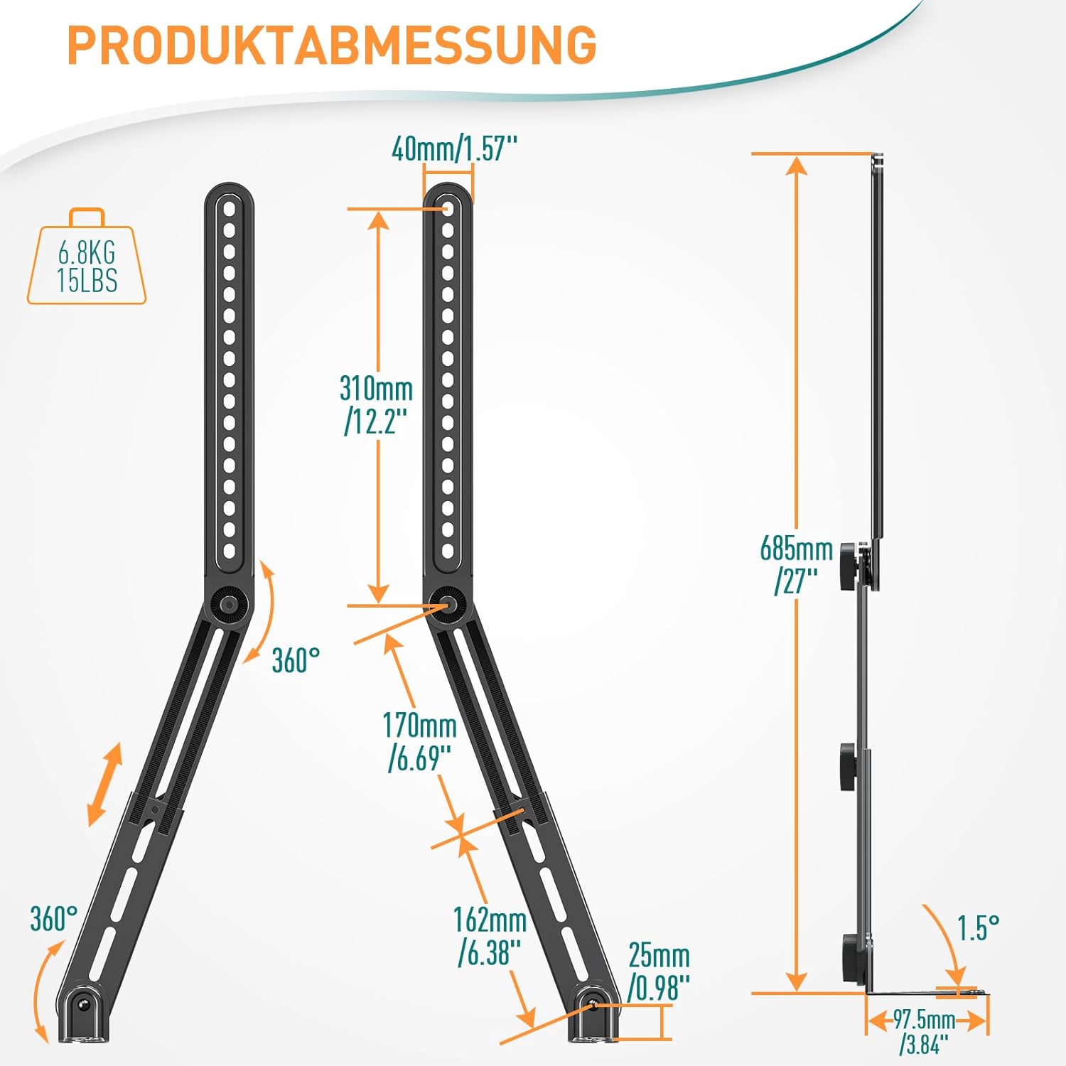 Thumbnail 6 de ELIVED Soundbar-Halterung EV5010 bis 6,8 kg – werkzeuglos verstellbar, universal für TV-Wandmontage