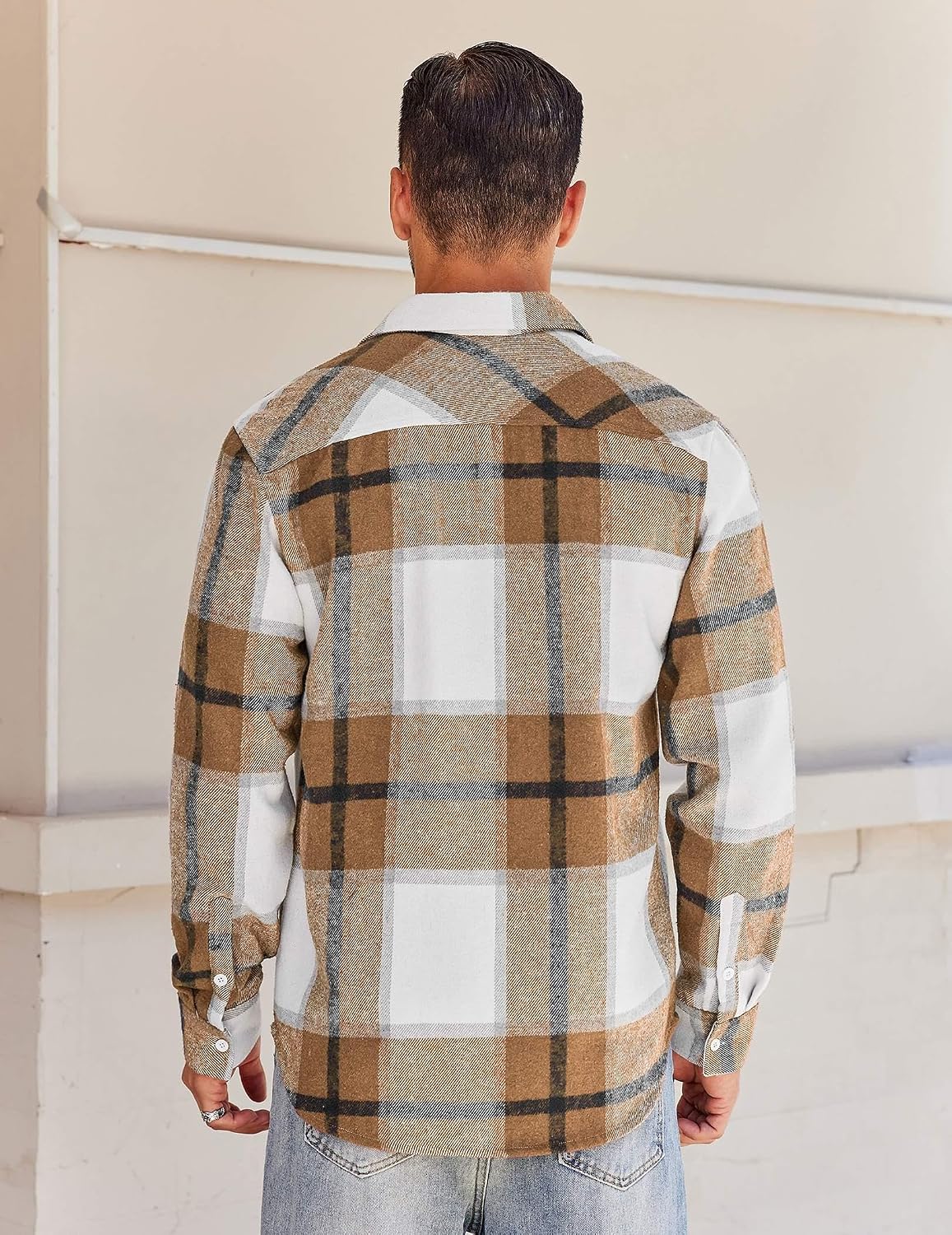 Detalle 1 de COOFANDY Men's Lightweight Plaid Flannel Shirt Jacket, Long-Sleeve Button-Down