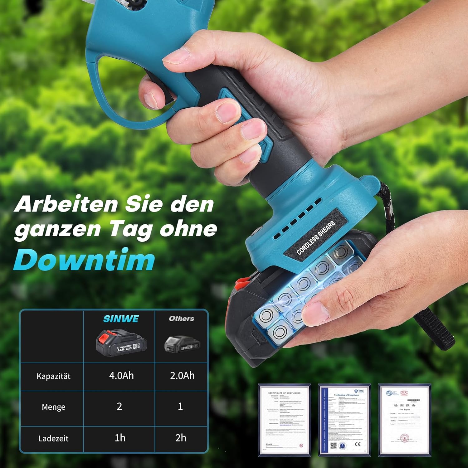 Thumbnail 2 de SINWE Akku Astschere 30MM – kabellose Gartenschere mit zwei 2000mAh Akkus und LED-Schnittzähler
