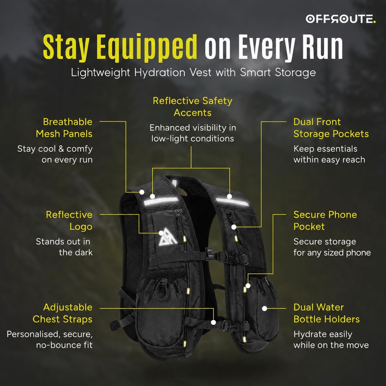 Detalle de OFFROUTE Running Vest hydration pack with phone holder