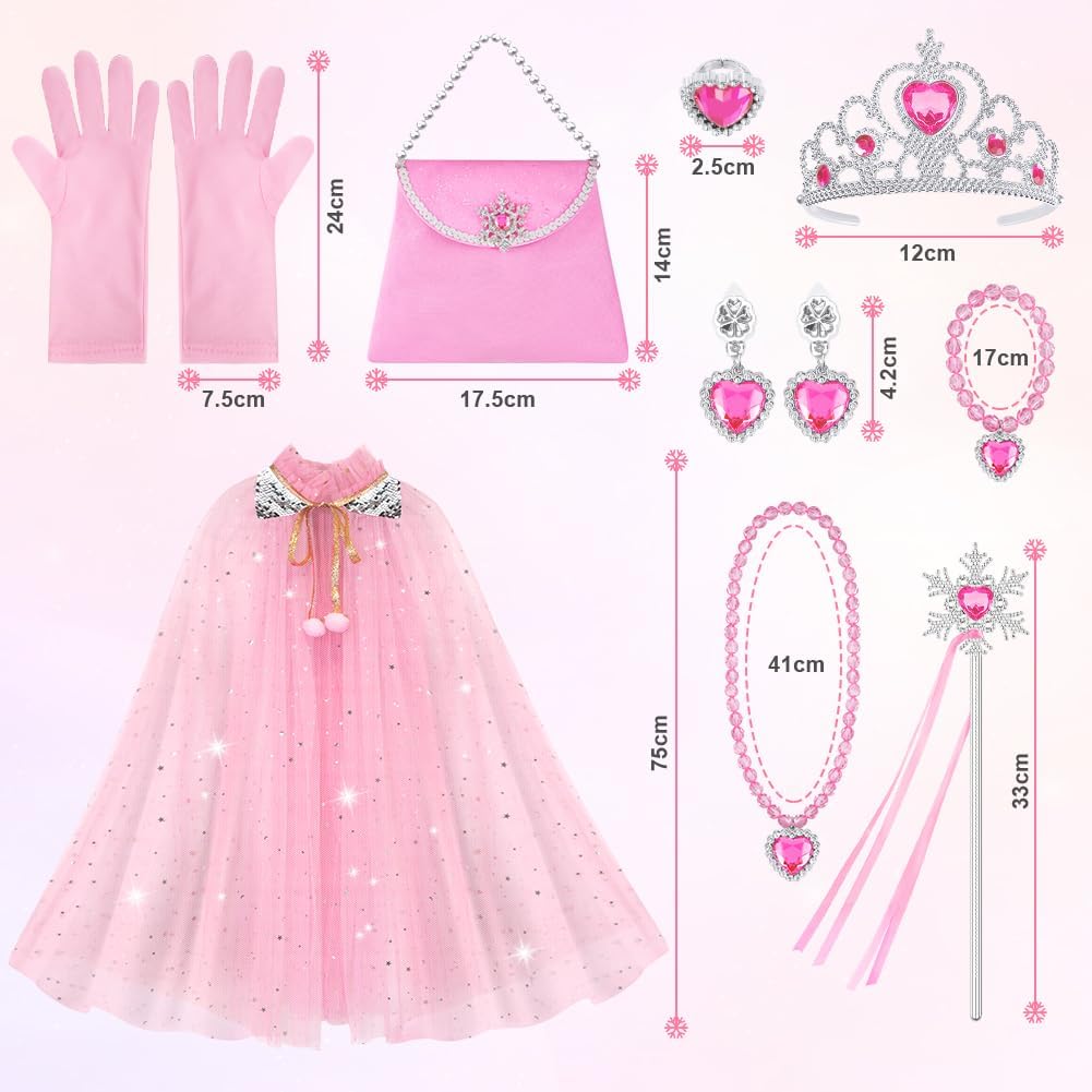 Thumbnail 1 de Vicloon Mantello da Principessa 11 pz rosa con paillettes, bacchetta e accessori per feste e giochi di ruolo