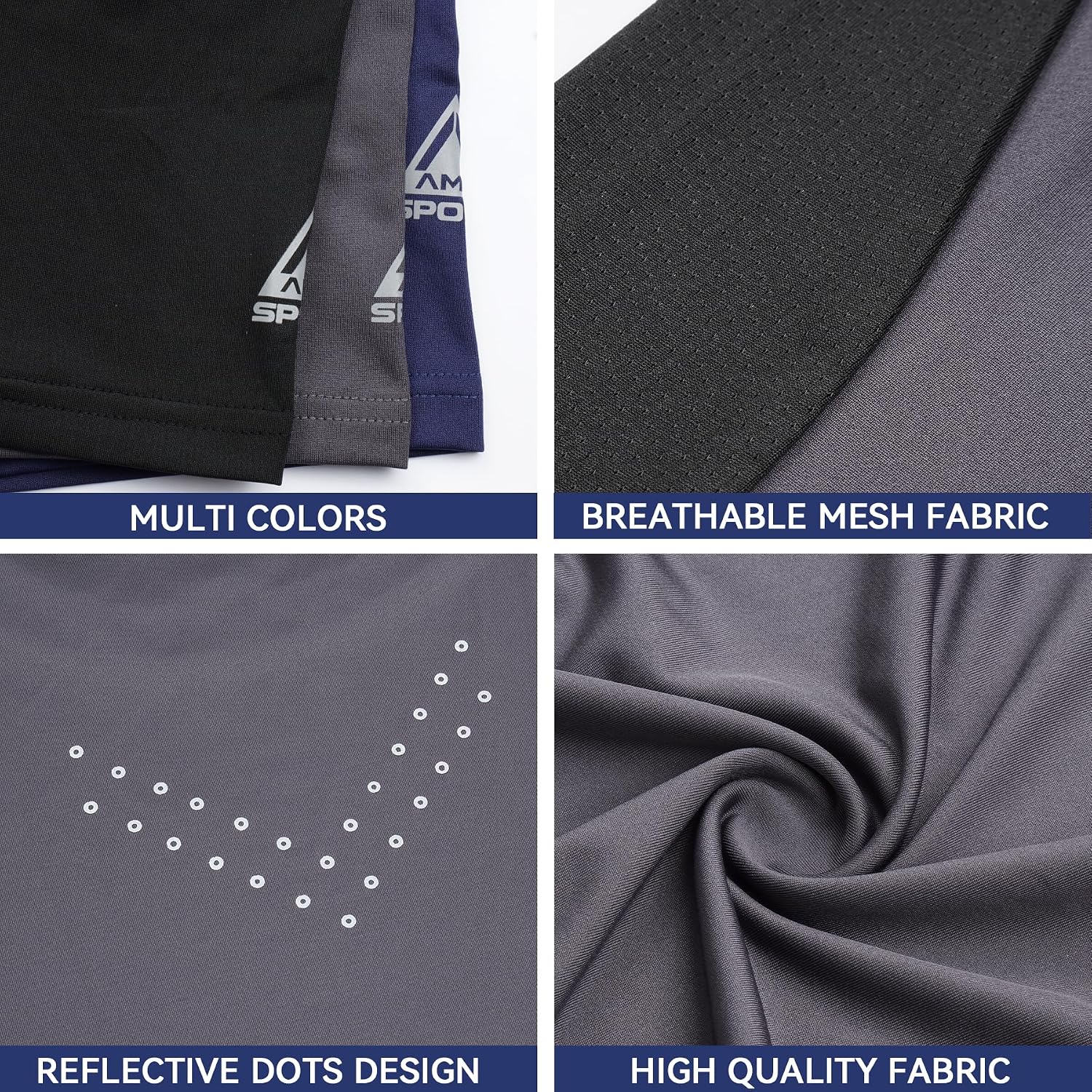 Detalle de AMZSPORT Maglietta a compressione da uomo Cool Dry, maniche corte per allenamento e corsa