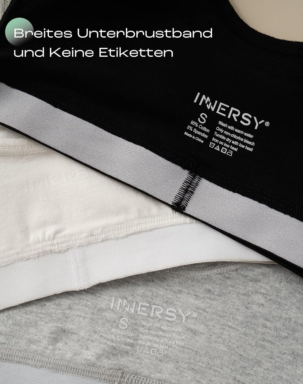 Thumbnail 4 de INNERSY Bustier Mädchen Baumwolle Sport BH ohne Bügel Bralette 3er Pack