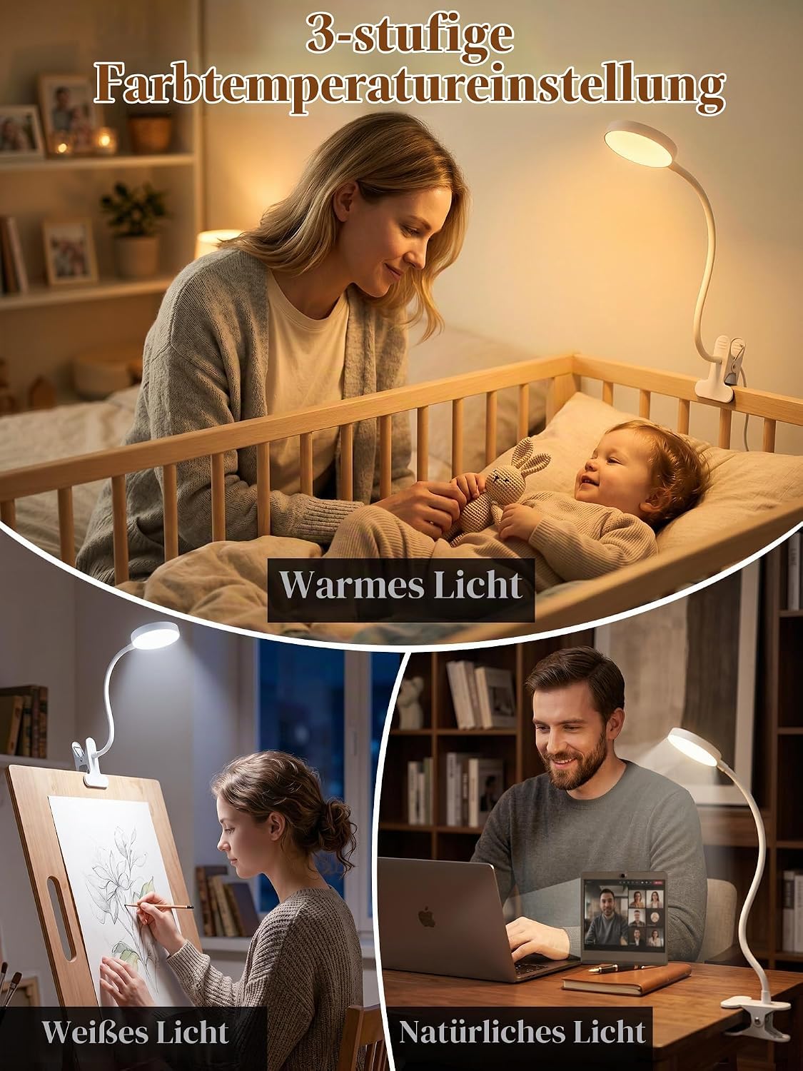 Detalle 2 de ReinHoo Leselampe Bett – Klemmlampe mit 72 LEDs, 10 RGB-Farben + 3 Weißtönen und 10 Helligkeitsstufen