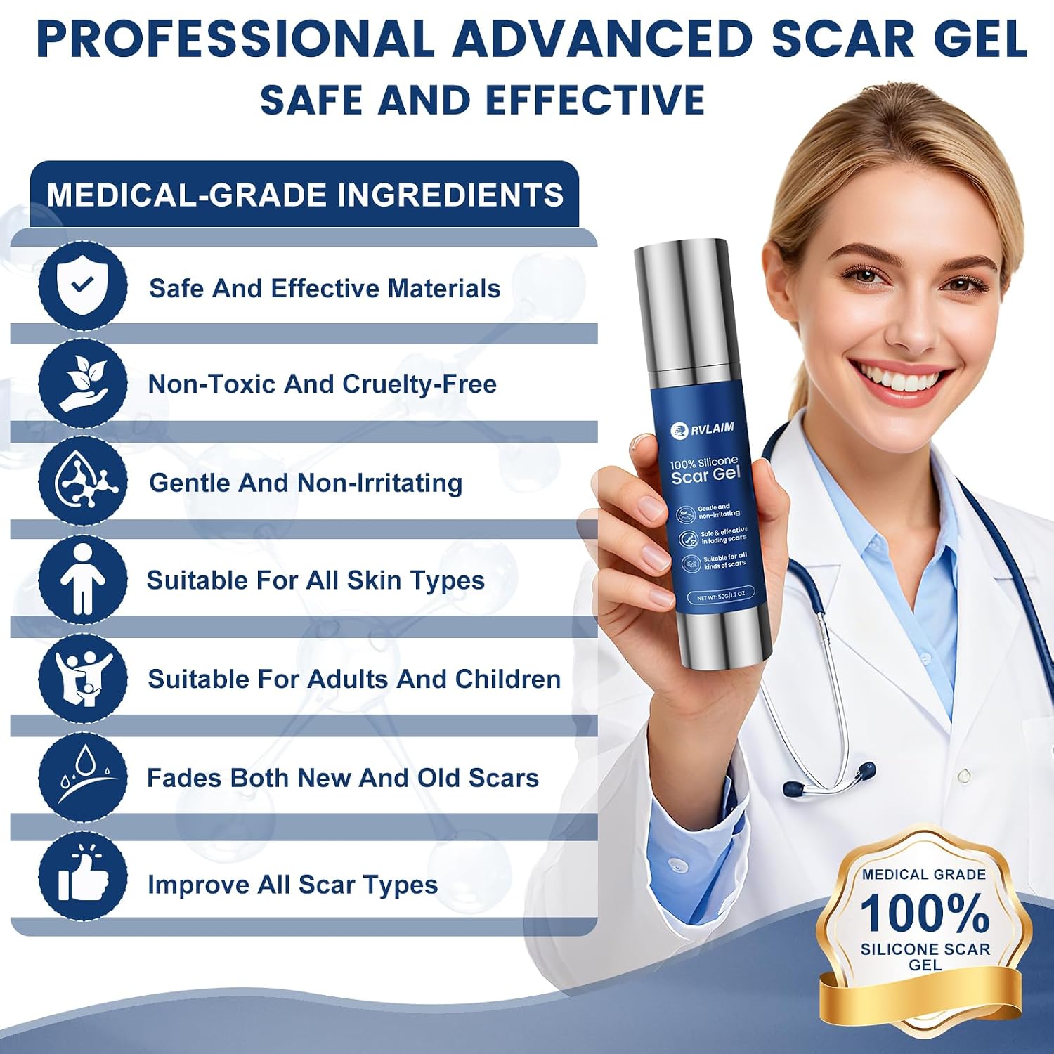 Thumbnail 5 de Rvlaim 100% Silicone Scar Gel Scar Cream (Advanced Silicone Gel) 1.7 oz/50 ml