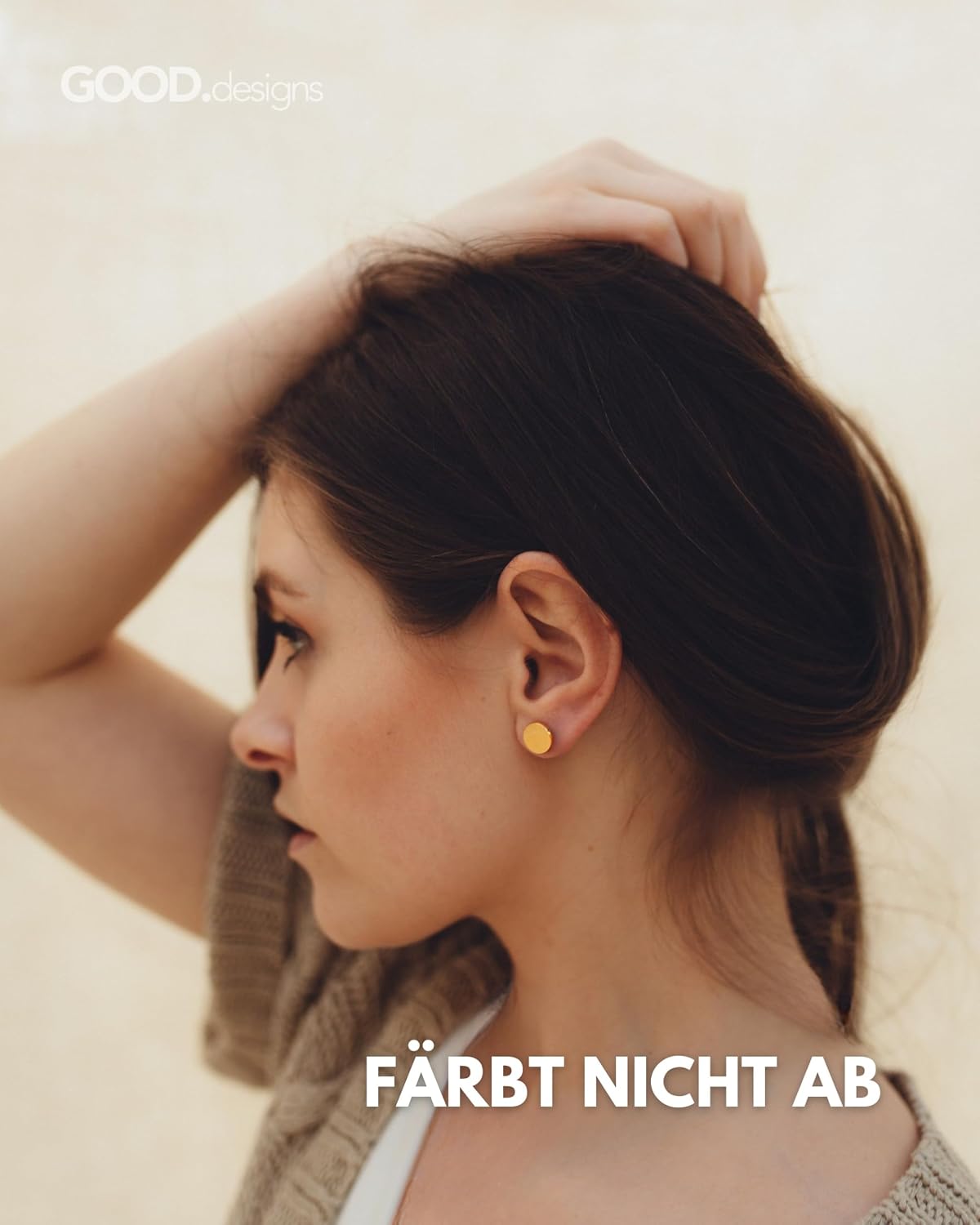 Detalle de Ohrringe rund für Damen – Wasserfest, flache Knopfstecker aus Edelstahl in Geschenkbox