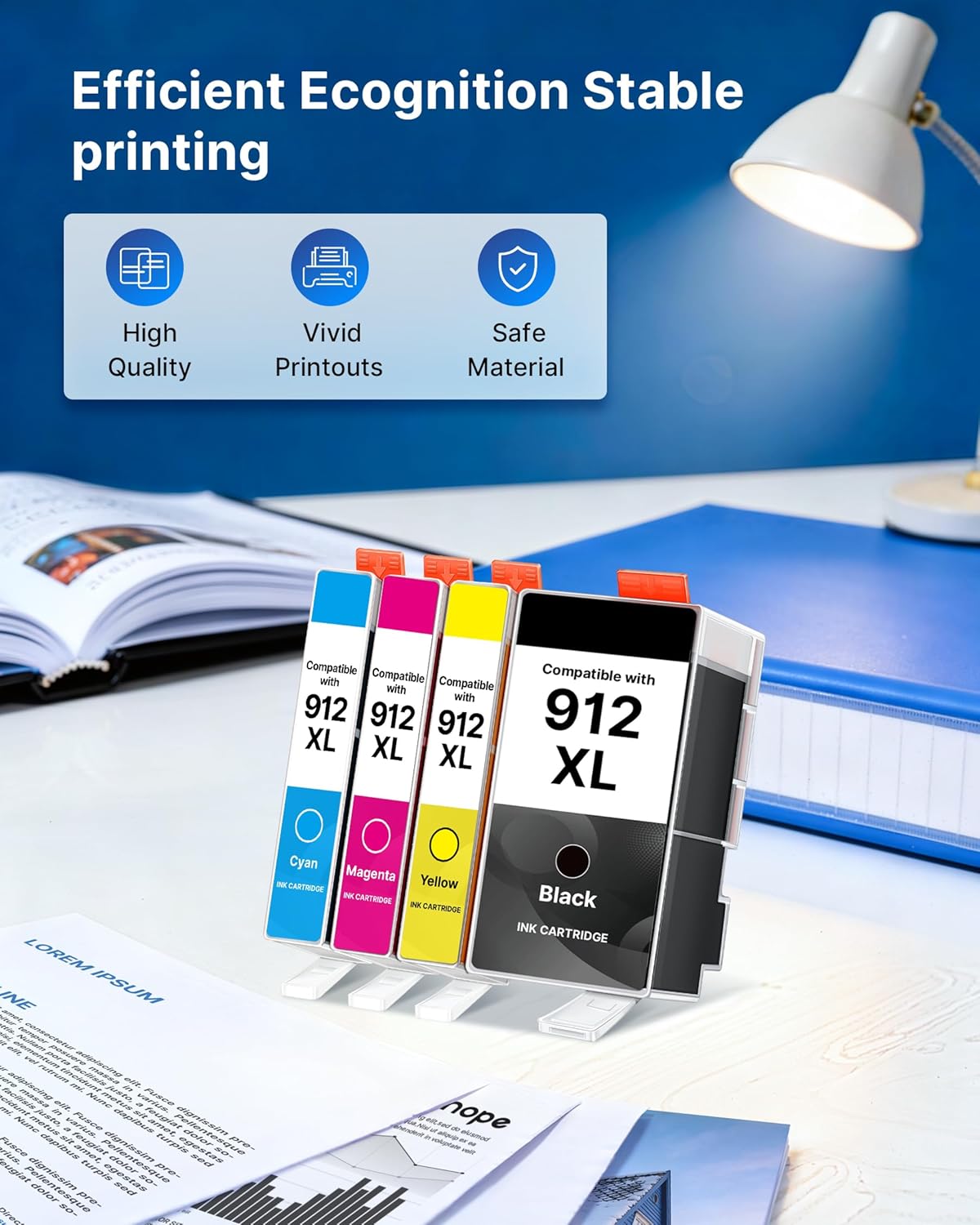 Thumbnail 3 de 912XL Ink Cartridges Replacement Pack for HP OfficeJet (4-Pack) – OfficeJet 8010/8012/8013/8014/8015/8017/8018 and Pro 8020–8030
