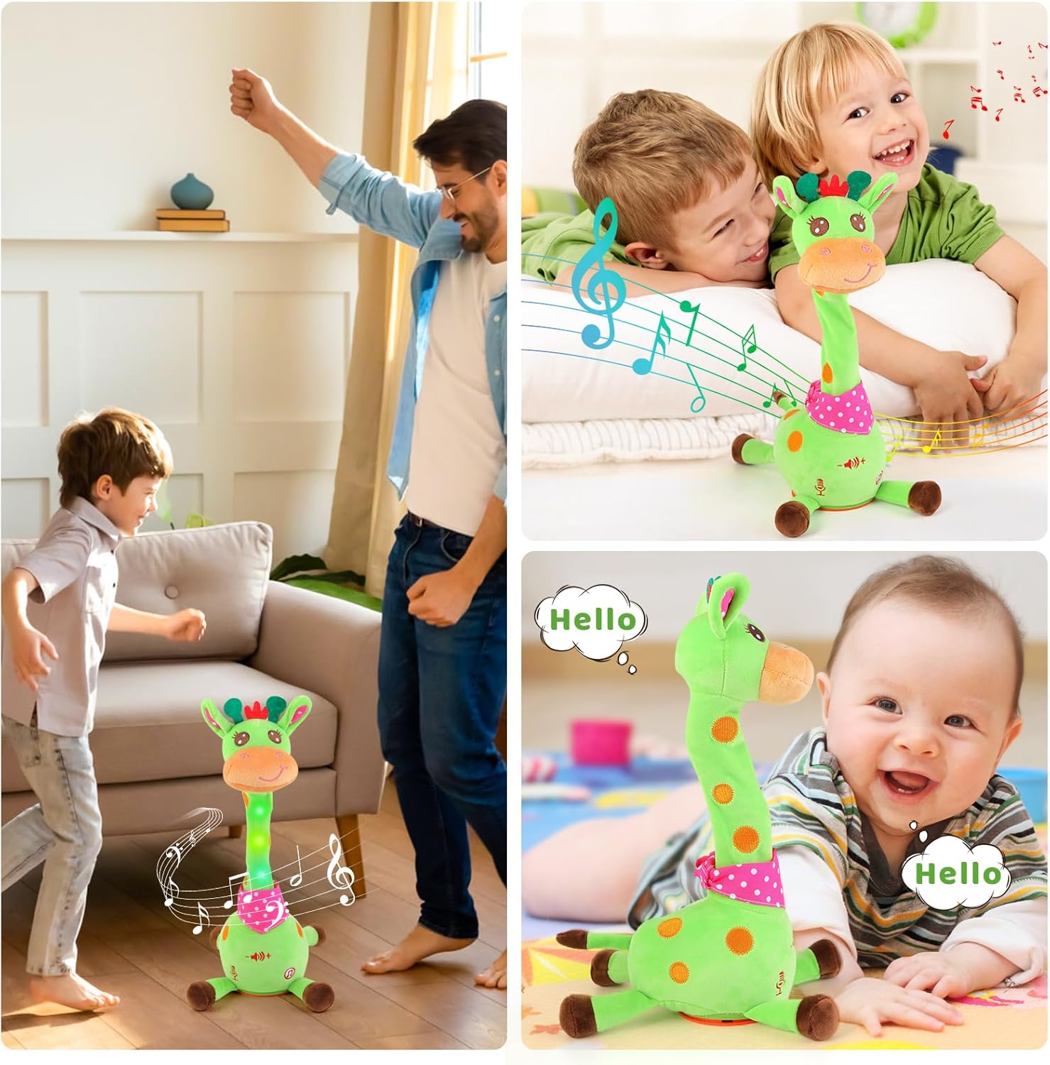 Thumbnail 5 de Sprechender Giraffe Spielzeug von seOSTO – Tanzende Kuscheljiraffe mit Lautstärkeregler und Aufnahmefunktion