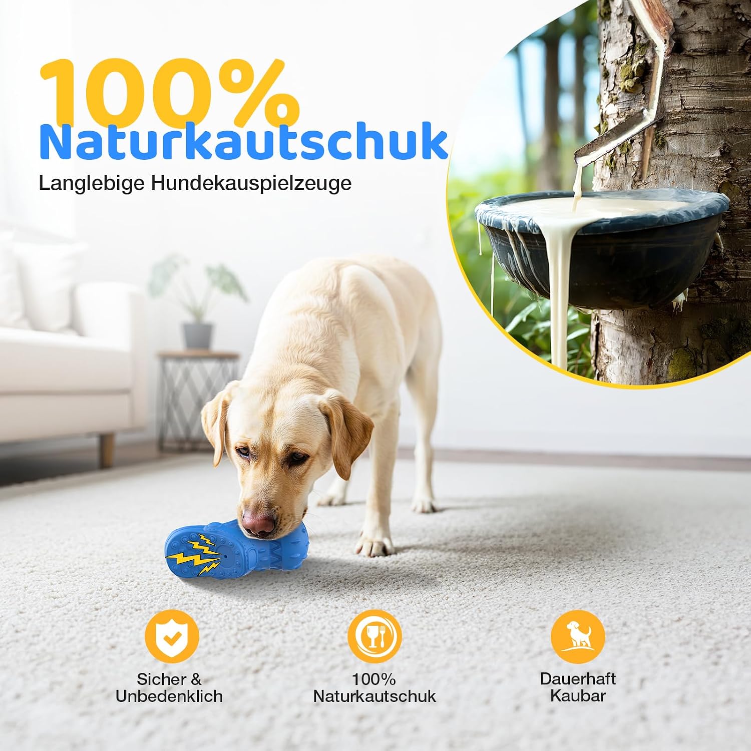 Detalle 2 de RUXAN Hundespielzeug aus Naturkautschuk – Aggressives Kauen, 17 × 7,5 × 6,5 cm, für Kleine bis Große Hunde (Blue)