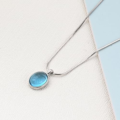 Detalle 2 de Teppdfann Aquamarine Necklace for Women, Silver Oval Birthstone Pendant