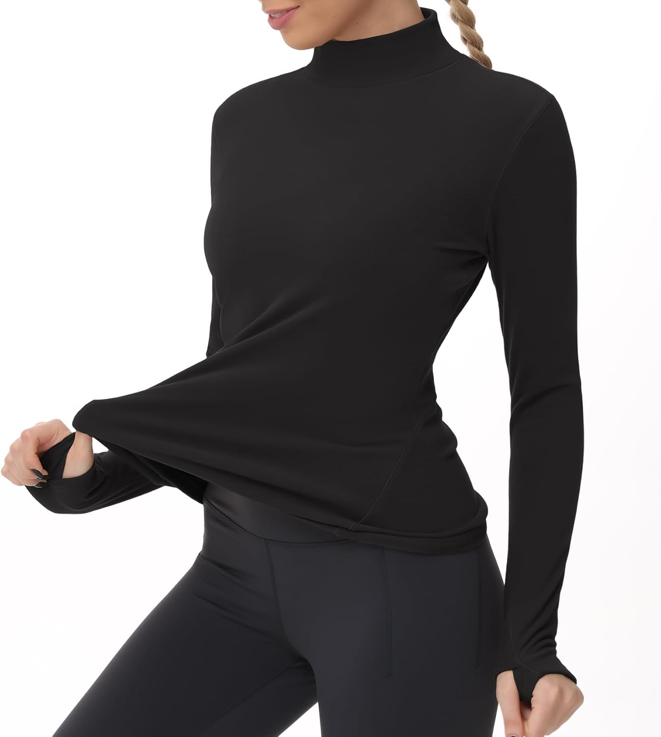Thumbnail 3 de THE GYM PEOPLE sous-vêtement thermique à col roulé pour femme en polaire avec trous pour les pouces