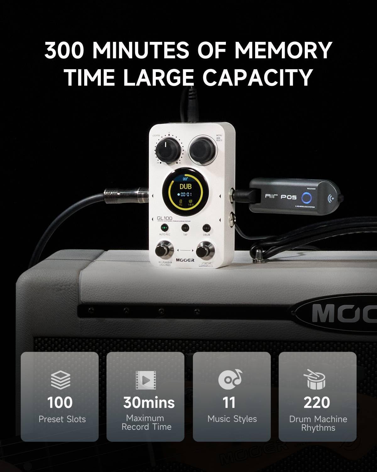 Detalle de MOOER GL100 Looper Pedal and Drum Machine with 220 Patterns and Touchscreen