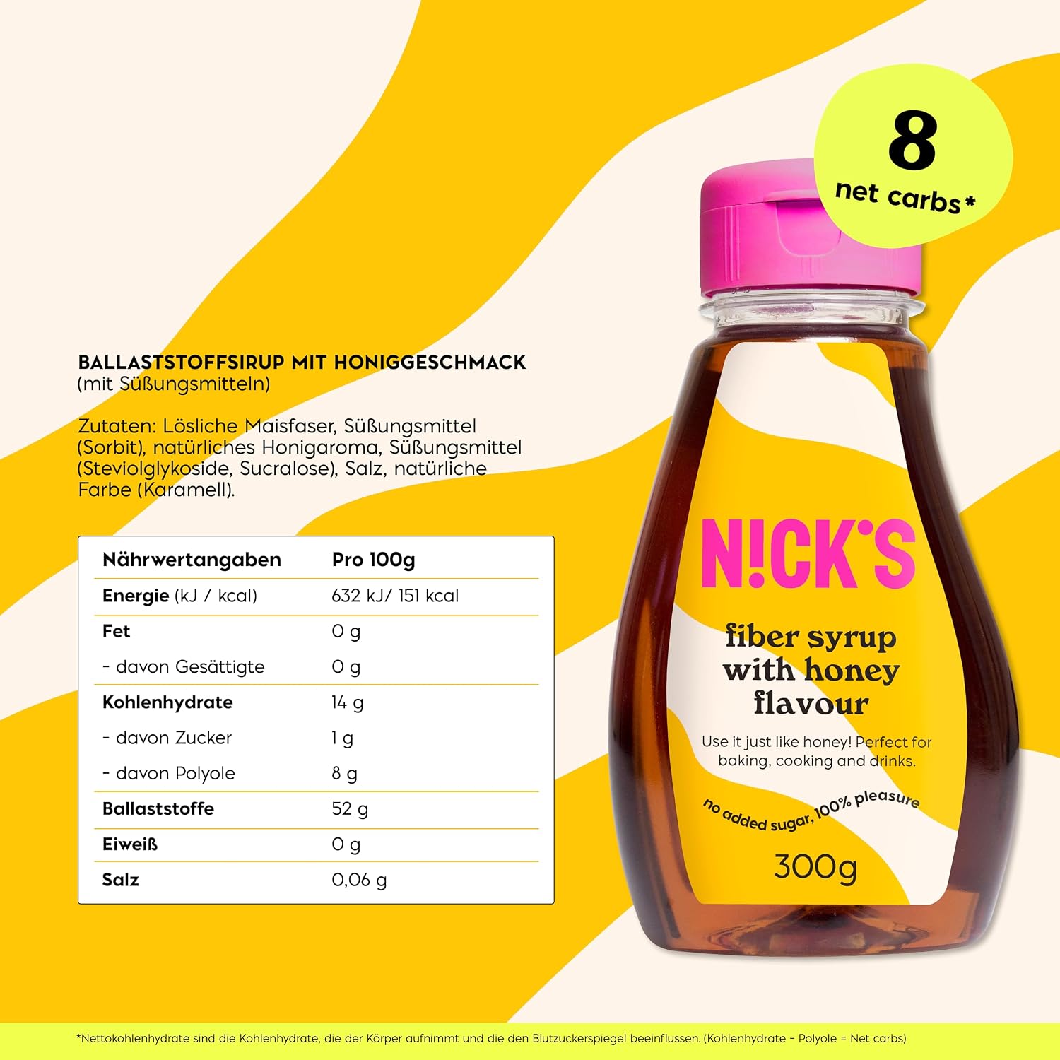 Detalle 2 de NICKS Fiber Sirup Honiggeschmack 300g 🍯