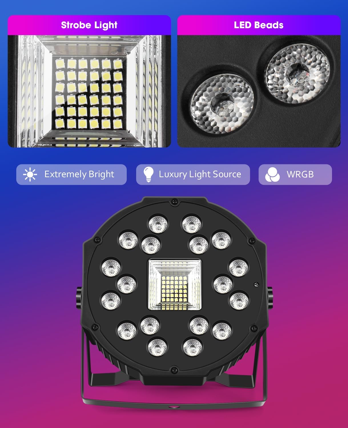Thumbnail 6 de MOSFiATA LED Stage Light: RGB Strobe, 7 Modes, DMX Control, 2-Pack