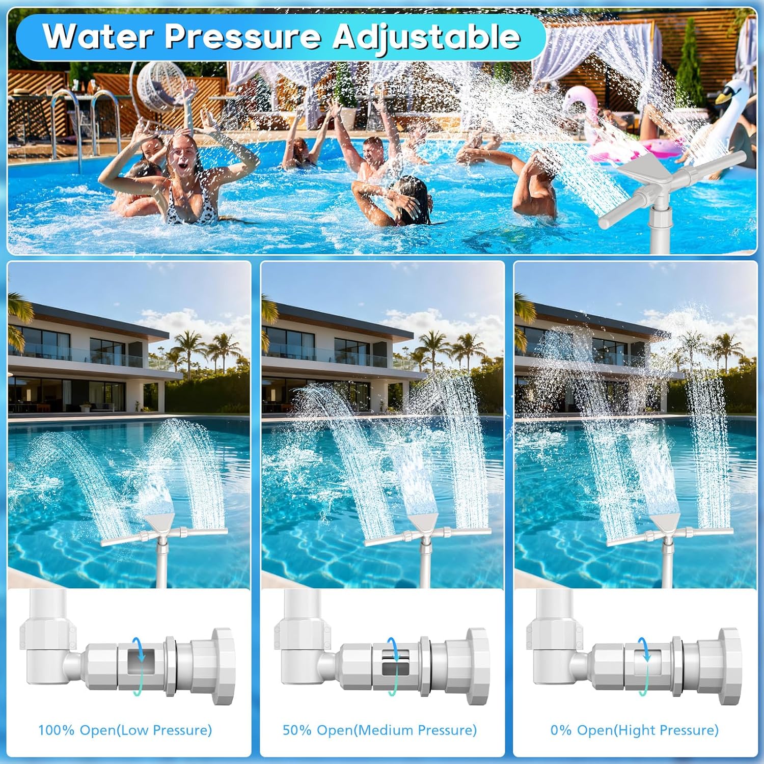 Thumbnail 1 de Mooroer Piscina Fontana 3 in 1 con cascata e getto regolabile a 360° per piscine fuori terra e interrate