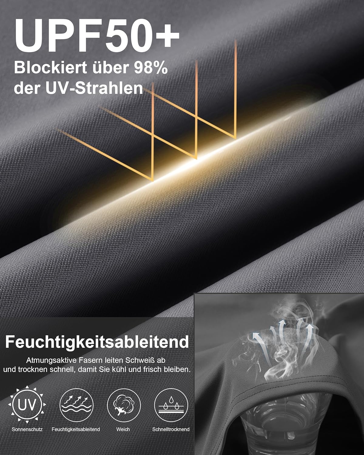 Detalle de Roadbox Herren Kurzarm Rashguard mit UV-Schutz UPF 50+ – Schnelltrocknend, atmungsaktiv und vielseitig