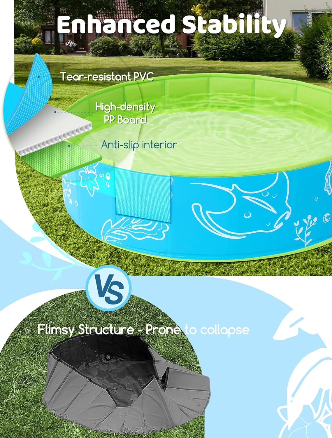 Thumbnail 6 de Hikiddy Planschbecken mit Schatten 120 cm – Pop-Up Pool mit Dach, Grün-Blau (Größe 120 cm)